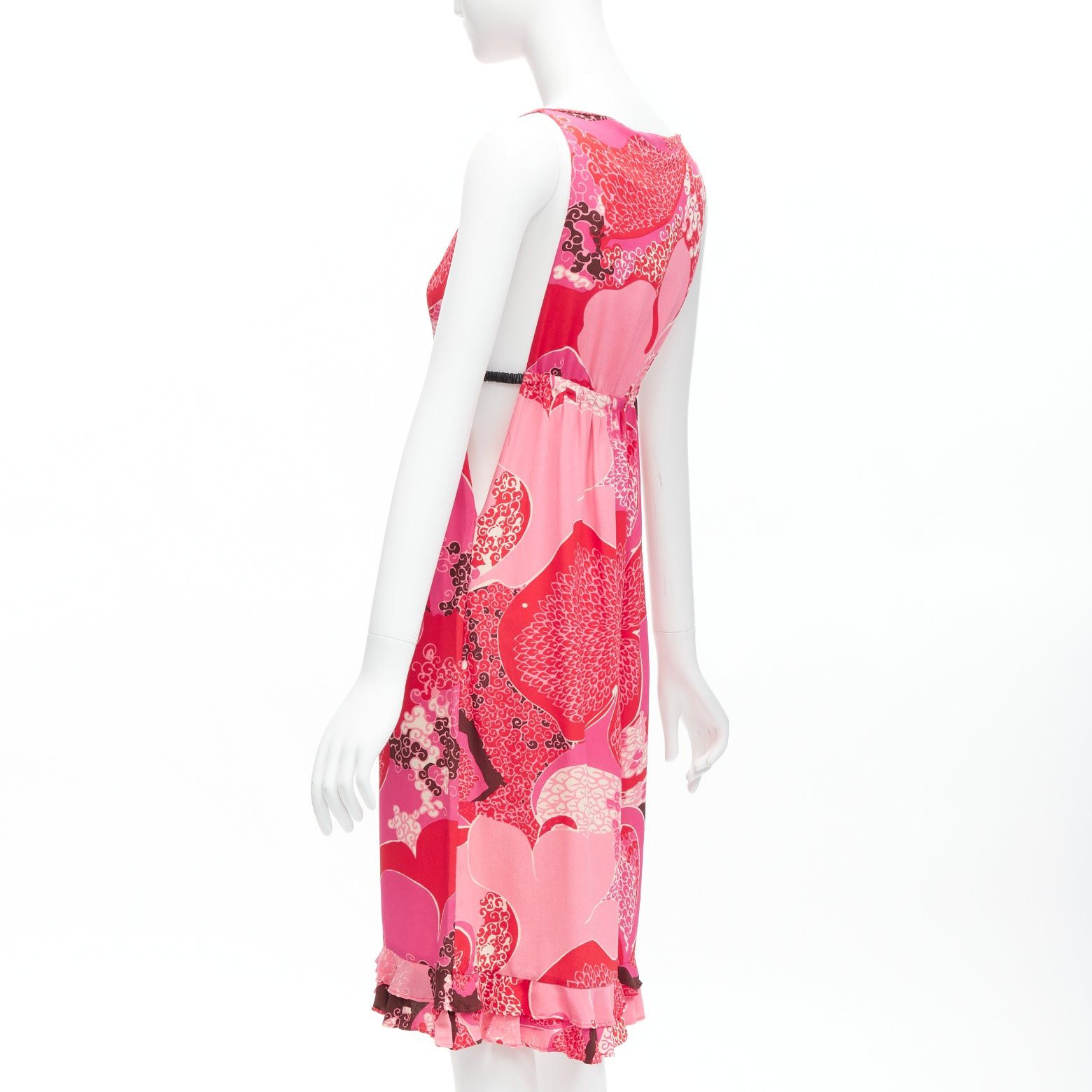 Gucci GUCCI TOM FORD Vintage Runway red pink floral print silk side cutout leather strap dress IT42 M Size M / US 6-8 / IT 42-44 - 6 Thumbnail
