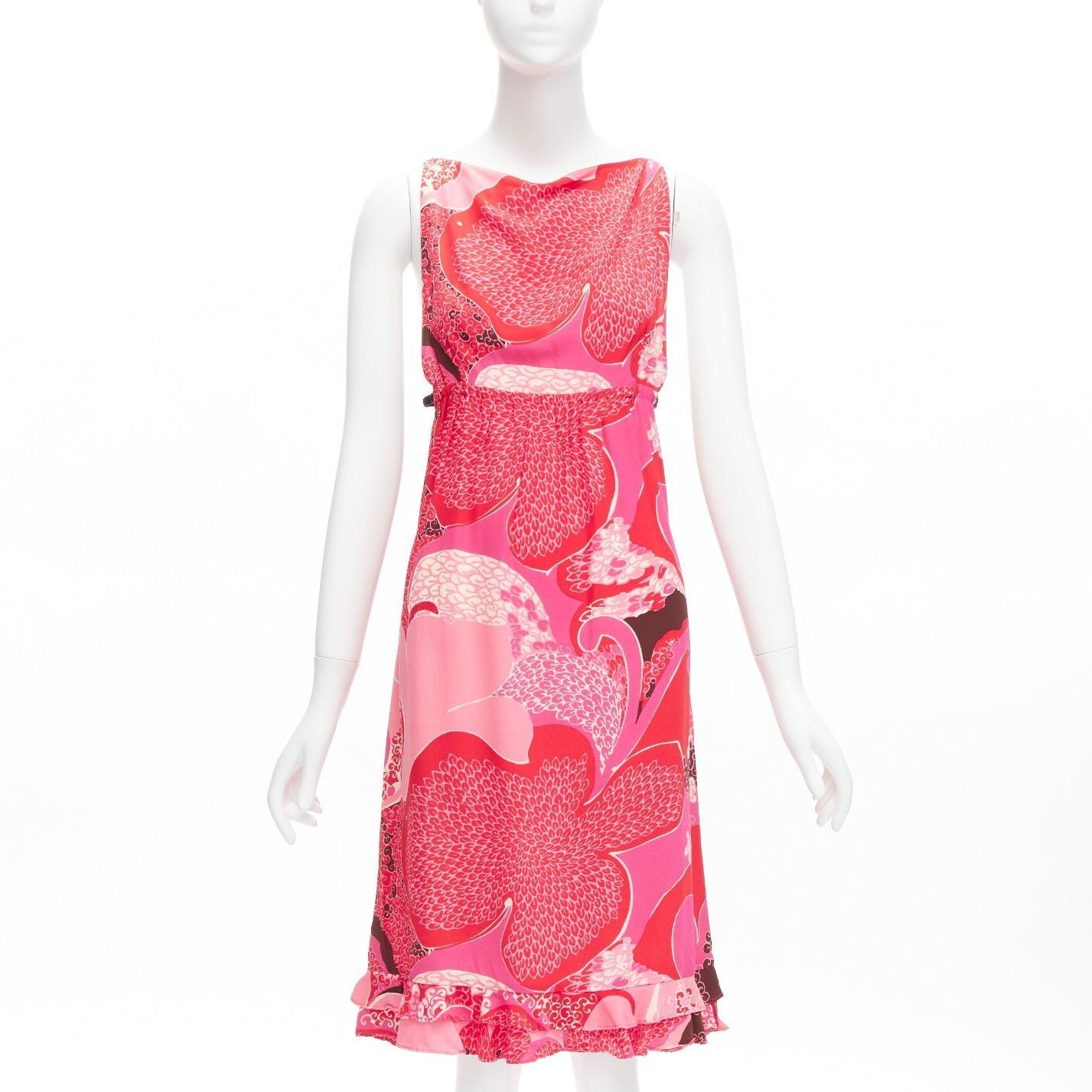 Gucci GUCCI TOM FORD Vintage Runway red pink floral print silk side cutout leather strap dress IT42 M Size M / US 6-8 / IT 42-44 - 3 Thumbnail