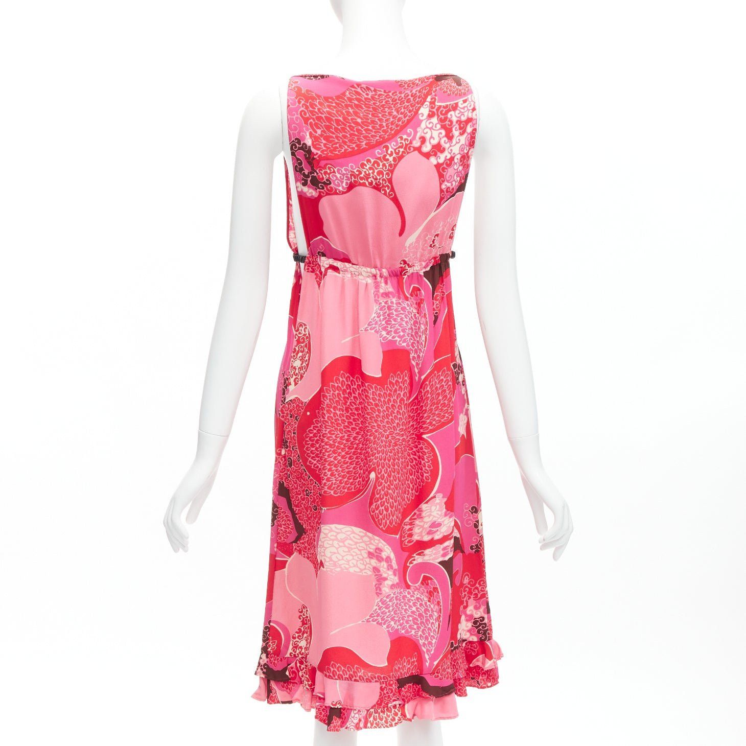 Gucci GUCCI TOM FORD Vintage Runway red pink floral print silk side cutout leather strap dress IT42 M Size M / US 6-8 / IT 42-44 - 5 Thumbnail