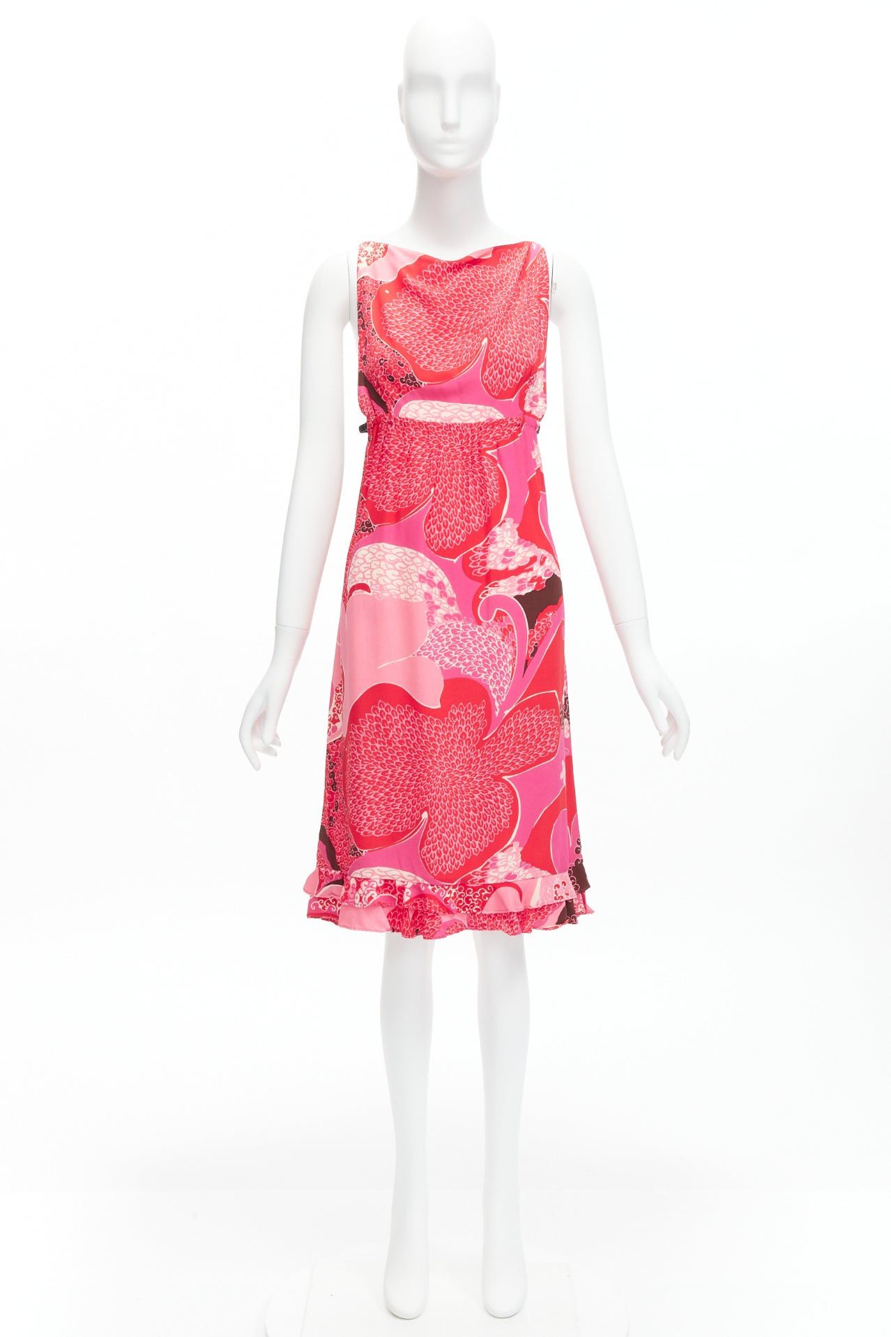 Gucci GUCCI TOM FORD Vintage Runway red pink floral print silk side cutout leather strap dress IT42 M Size M / US 6-8 / IT 42-44 - 10 Thumbnail