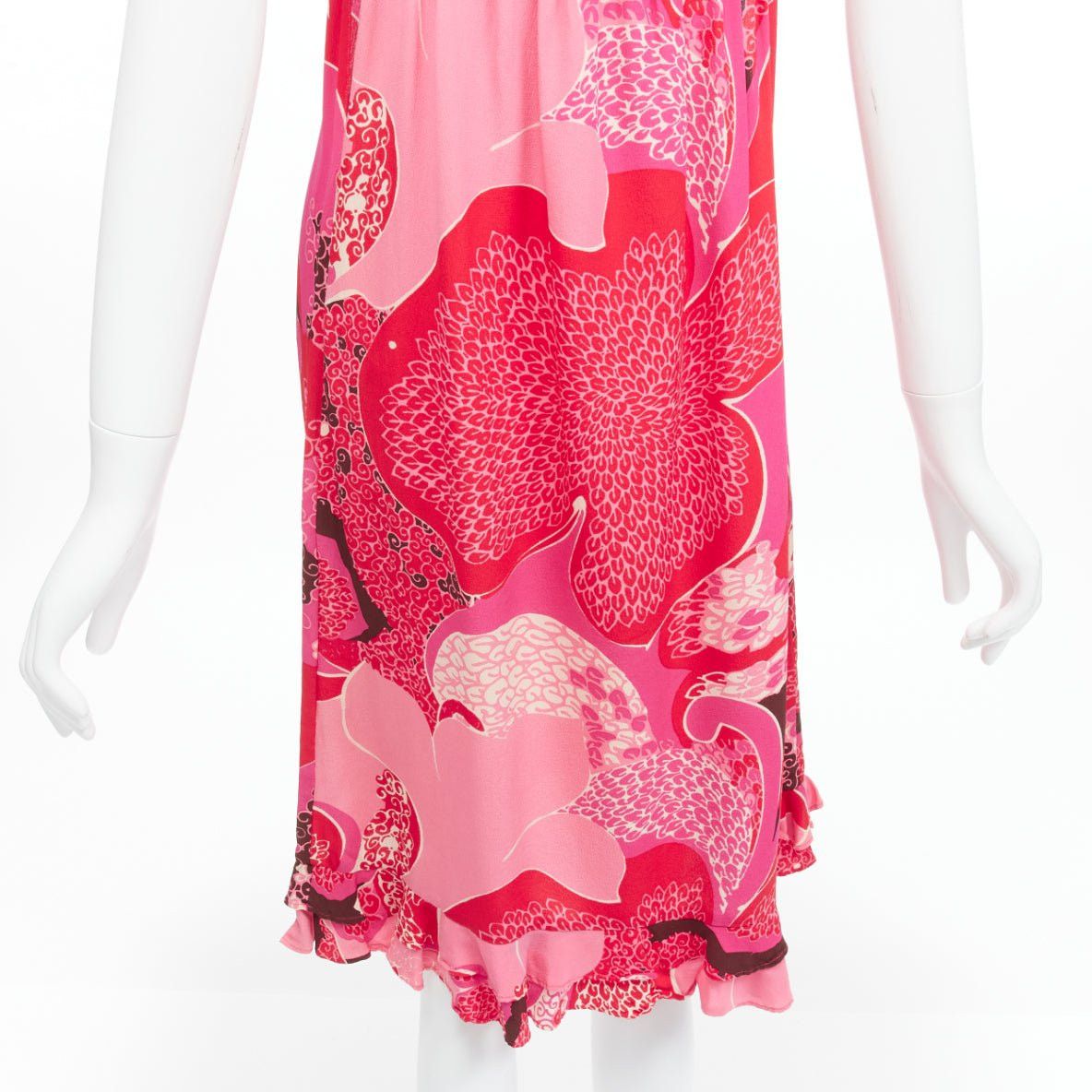 Gucci GUCCI TOM FORD Vintage Runway red pink floral print silk side cutout leather strap dress IT42 M Size M / US 6-8 / IT 42-44 - 8 Thumbnail