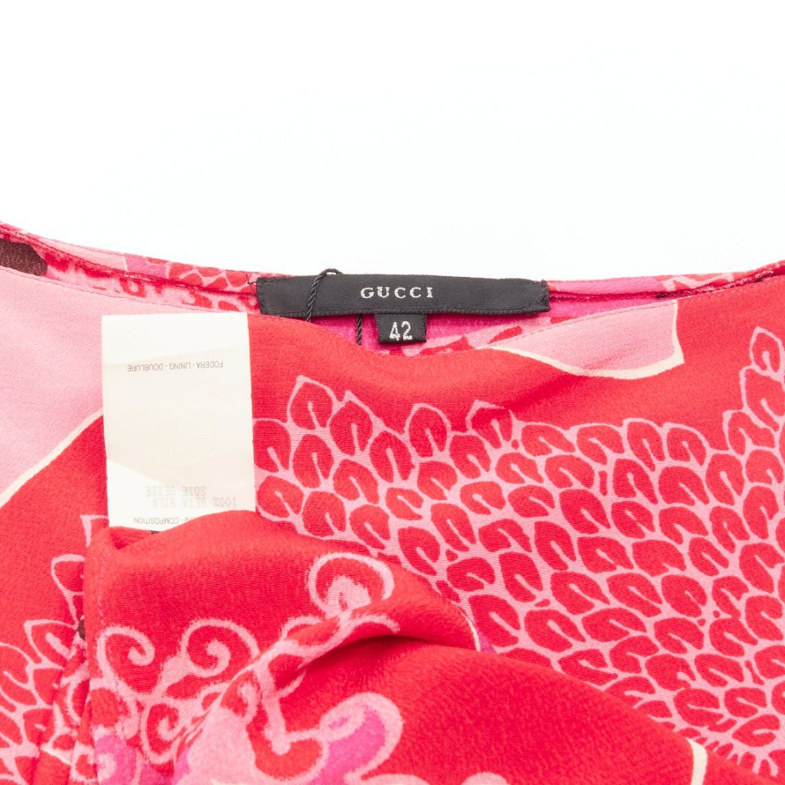 Gucci GUCCI TOM FORD Vintage Runway red pink floral print silk side cutout leather strap dress IT42 M Size M / US 6-8 / IT 42-44 - 9 Thumbnail
