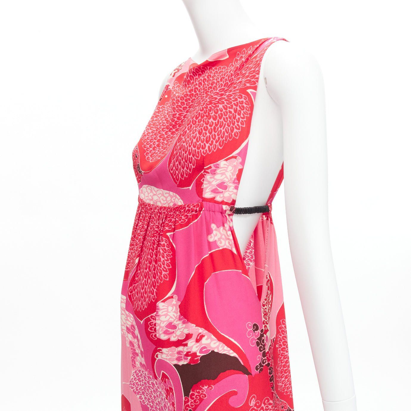 Gucci GUCCI TOM FORD Vintage Runway red pink floral print silk side cutout leather strap dress IT42 M Size M / US 6-8 / IT 42-44 - 2 Thumbnail