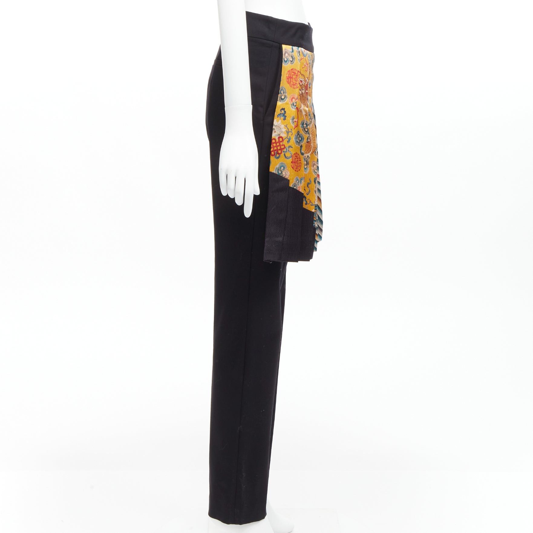 Dries Van Noten new DRIES VAN NOTEN 2012 Runway Yellow chinese dragon print pleated kilt layered trousers FR36 S Size 27" / US 4 / IT 40 - 4 Thumbnail