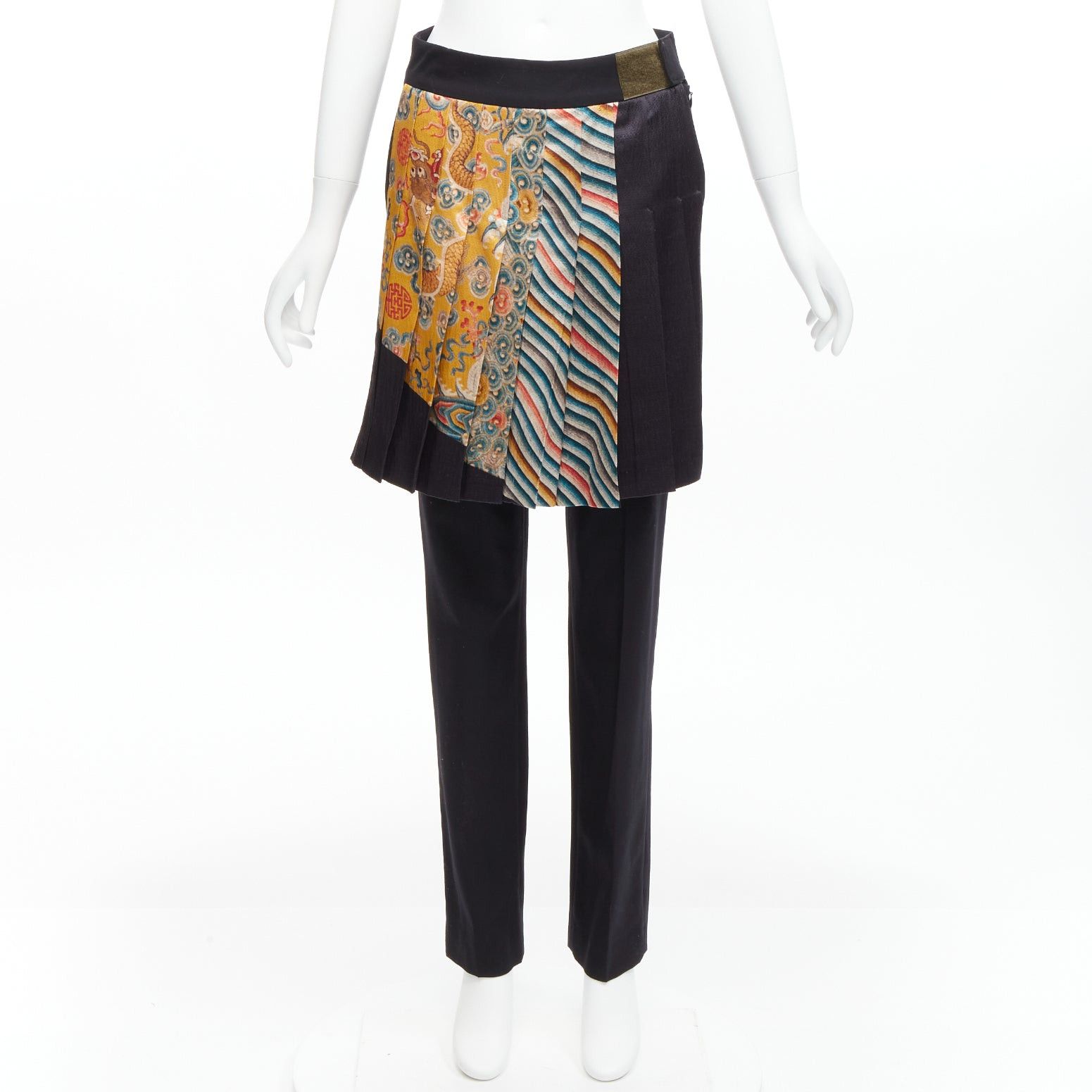 Dries Van Noten new DRIES VAN NOTEN 2012 Runway Yellow chinese dragon print pleated kilt layered trousers FR36 S Size 27" / US 4 / IT 40 - 10 Thumbnail