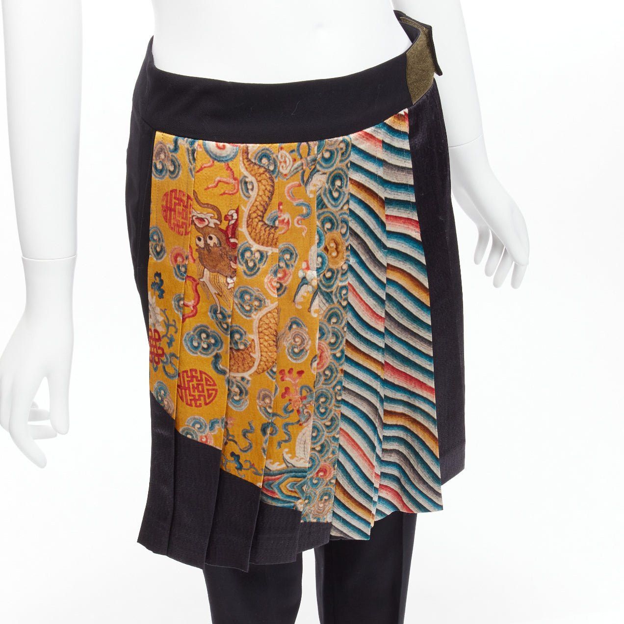 Dries Van Noten new DRIES VAN NOTEN 2012 Runway Yellow chinese dragon print pleated kilt layered trousers FR36 S Size 27" / US 4 / IT 40 - 7 Thumbnail