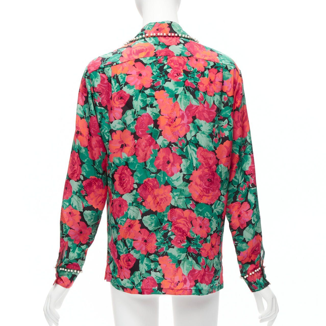 Gucci GUCCI ALESSANDRO MICHELE 2016 red green floral GG logo pearl butto bow silk shirt IT38 XS Size XS / US 0-2 / IT 36-38 - 5 Thumbnail