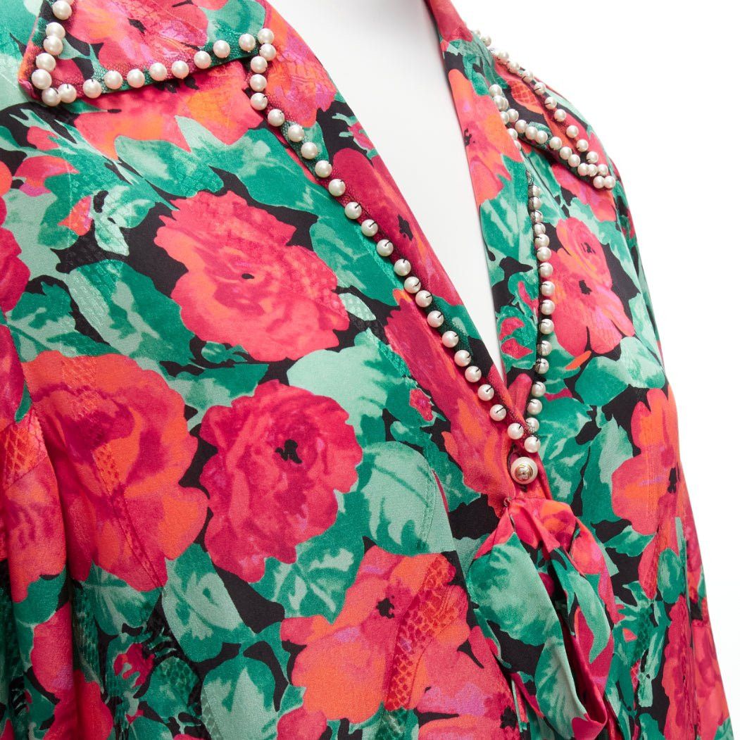 Gucci GUCCI ALESSANDRO MICHELE 2016 red green floral GG logo pearl butto bow silk shirt IT38 XS Size XS / US 0-2 / IT 36-38 - 7 Thumbnail