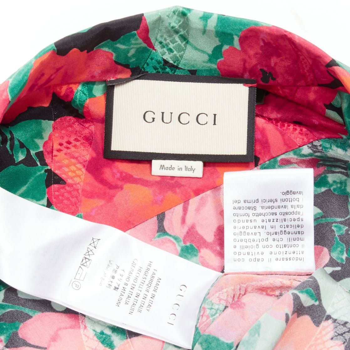 Gucci GUCCI ALESSANDRO MICHELE 2016 red green floral GG logo pearl butto bow silk shirt IT38 XS Size XS / US 0-2 / IT 36-38 - 9 Thumbnail