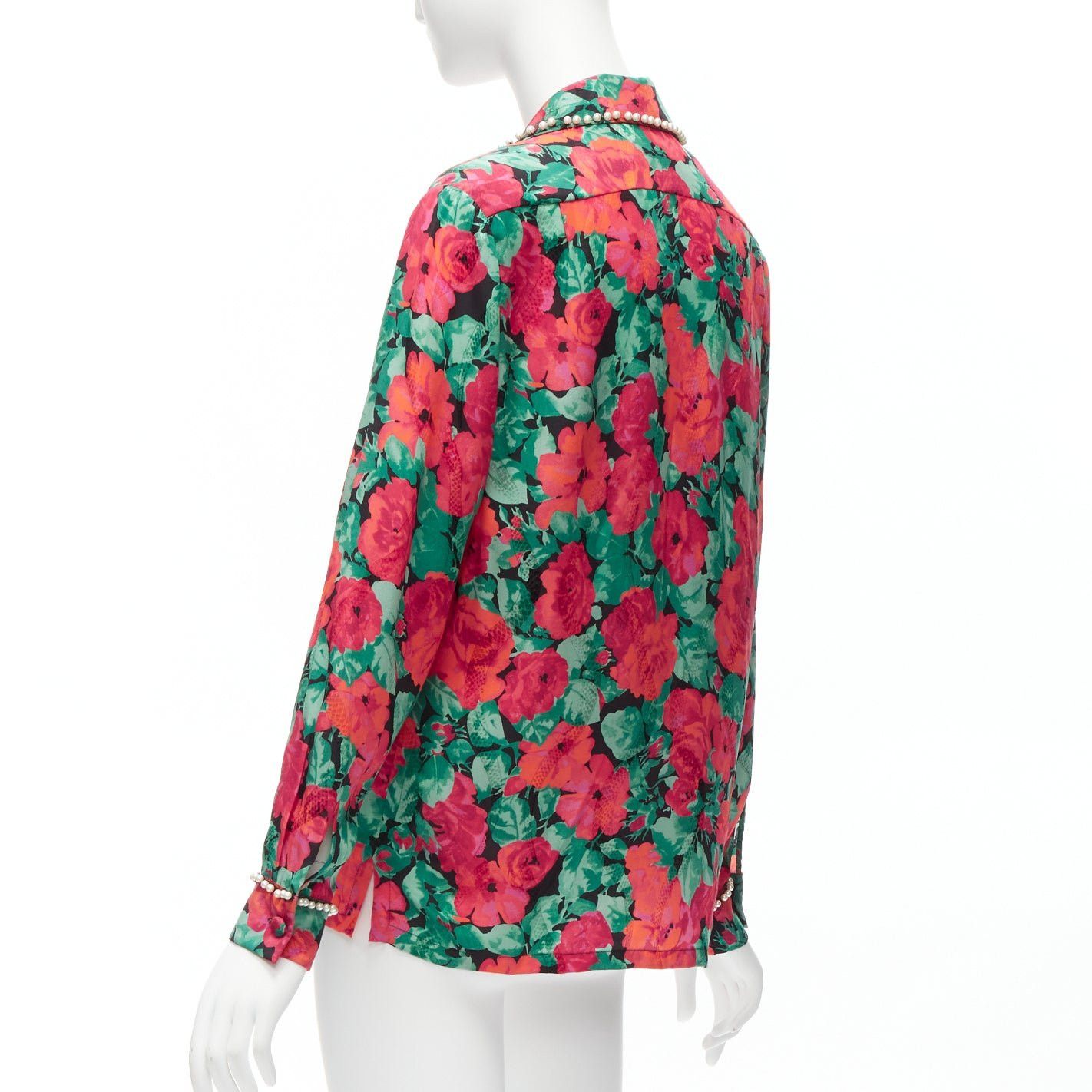 Gucci GUCCI ALESSANDRO MICHELE 2016 red green floral GG logo pearl butto bow silk shirt IT38 XS Size XS / US 0-2 / IT 36-38 - 6 Thumbnail