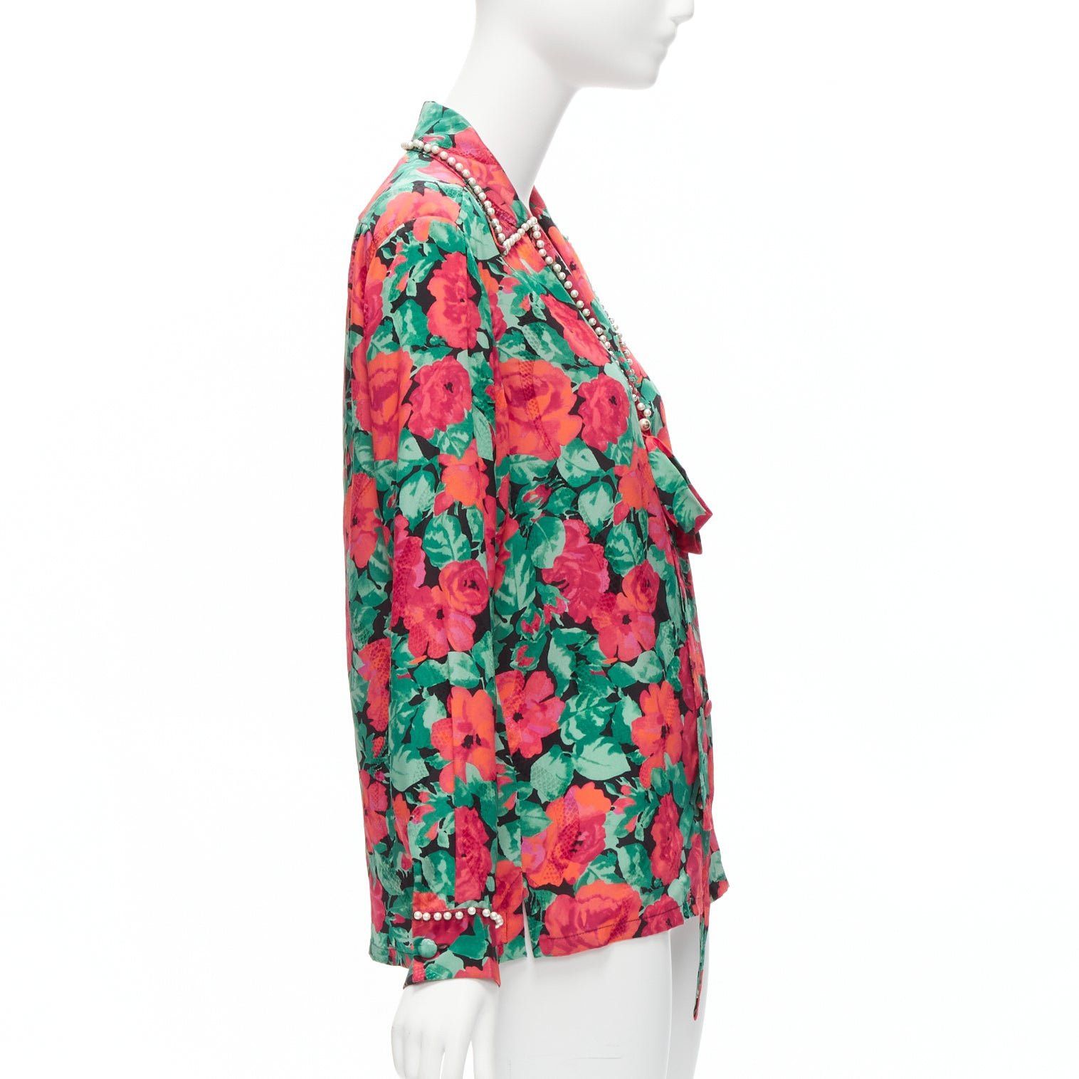 Gucci GUCCI ALESSANDRO MICHELE 2016 red green floral GG logo pearl butto bow silk shirt IT38 XS Size XS / US 0-2 / IT 36-38 - 4 Thumbnail