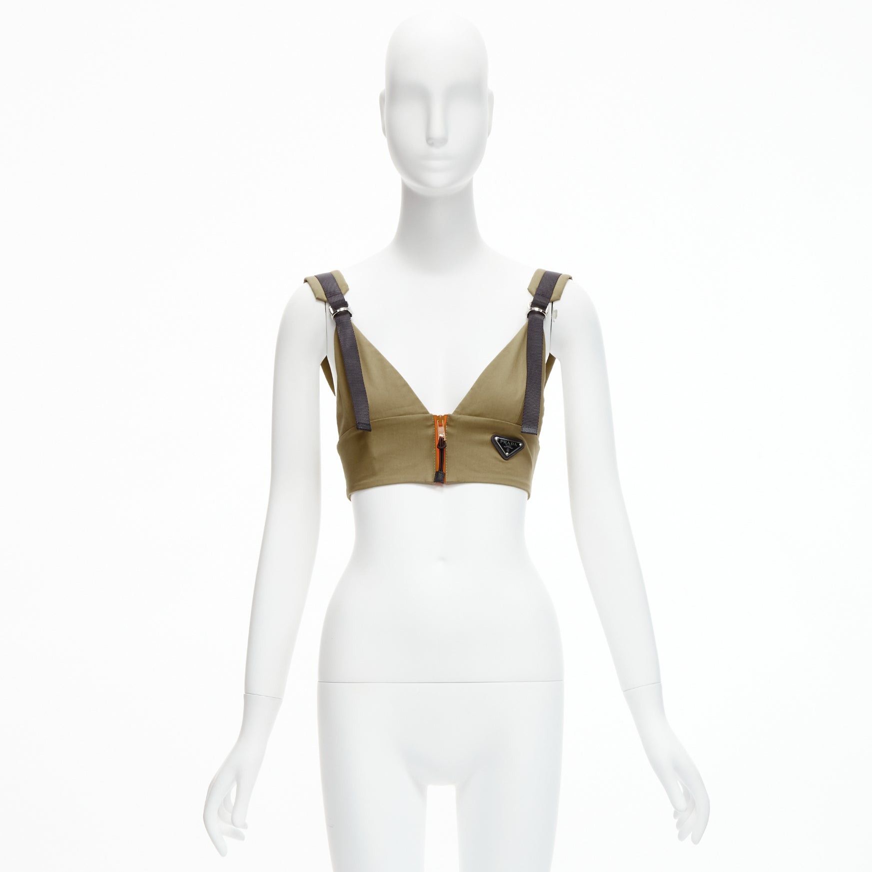 Prada new PRADA 2021 orange zip khaki green technical strap bra top IT40 S Size S / US 4 / IT 40 - 9 Thumbnail