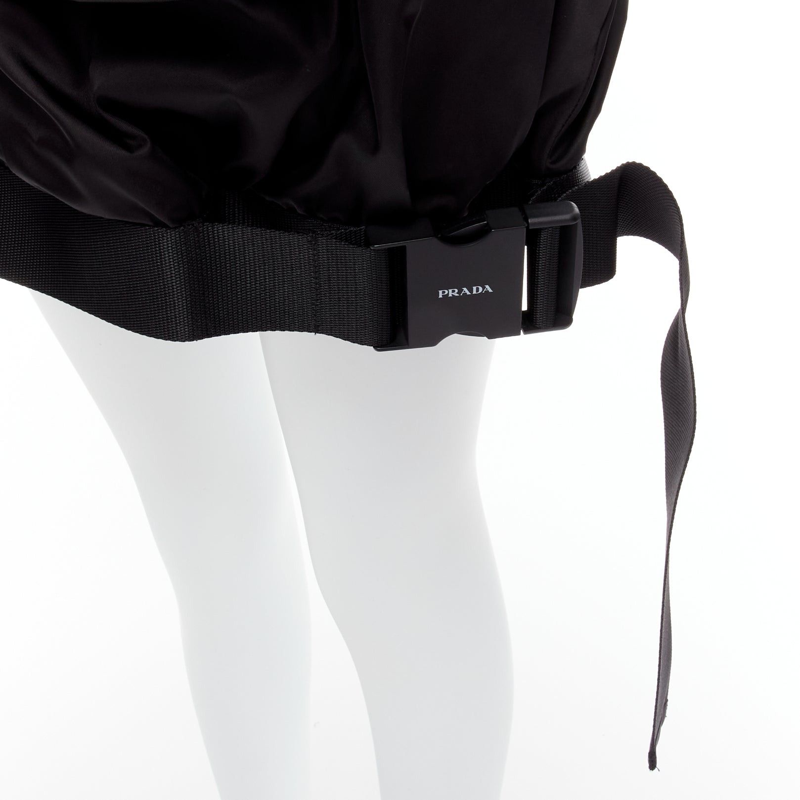 Prada new PRADA 2020 Re Nylon black triangle logo front pocket buckle bubble skirt IT38 XS Size 26" / US 2 / IT 38 - 2 Thumbnail