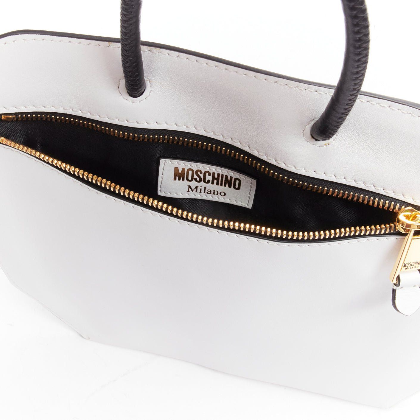 Moschino MOSCHINO COUTURE white optical 2D flat shopping tote leather clutch bag Size ONE SIZE - 8 Thumbnail