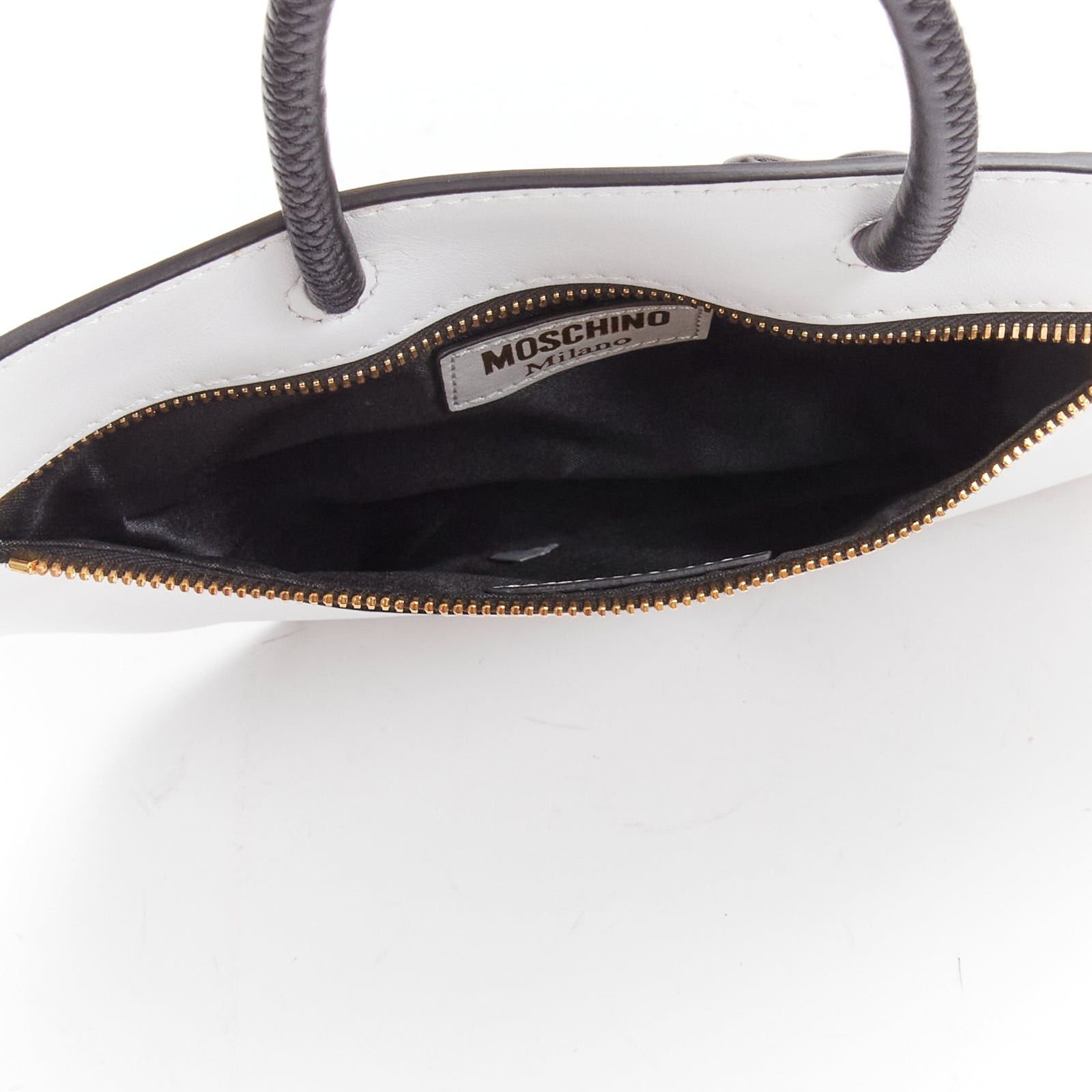 Moschino MOSCHINO COUTURE white optical 2D flat shopping tote leather clutch bag Size ONE SIZE - 7 Thumbnail