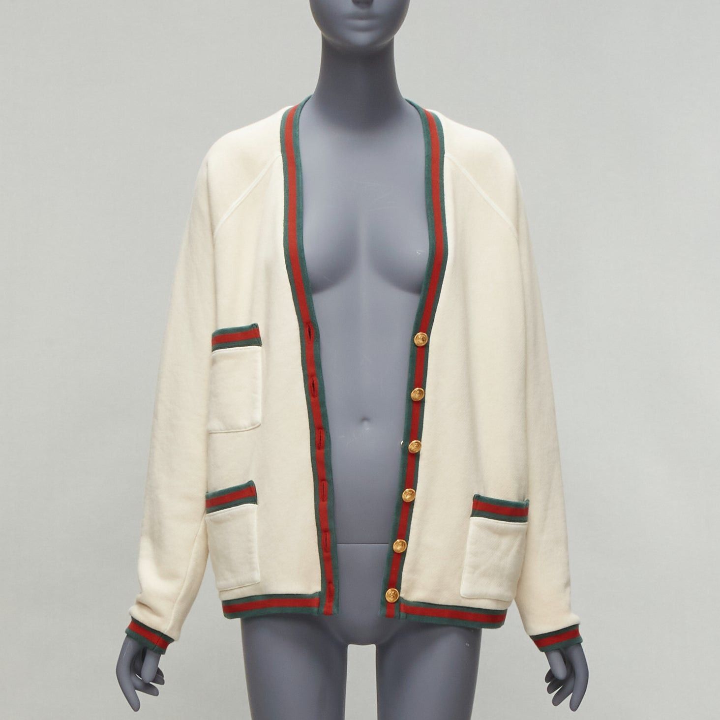 Gucci GUCCI Reversible green red web gold GG button oversized cardigan S Size M / US 6-8 / IT 42-44 - 3 Thumbnail