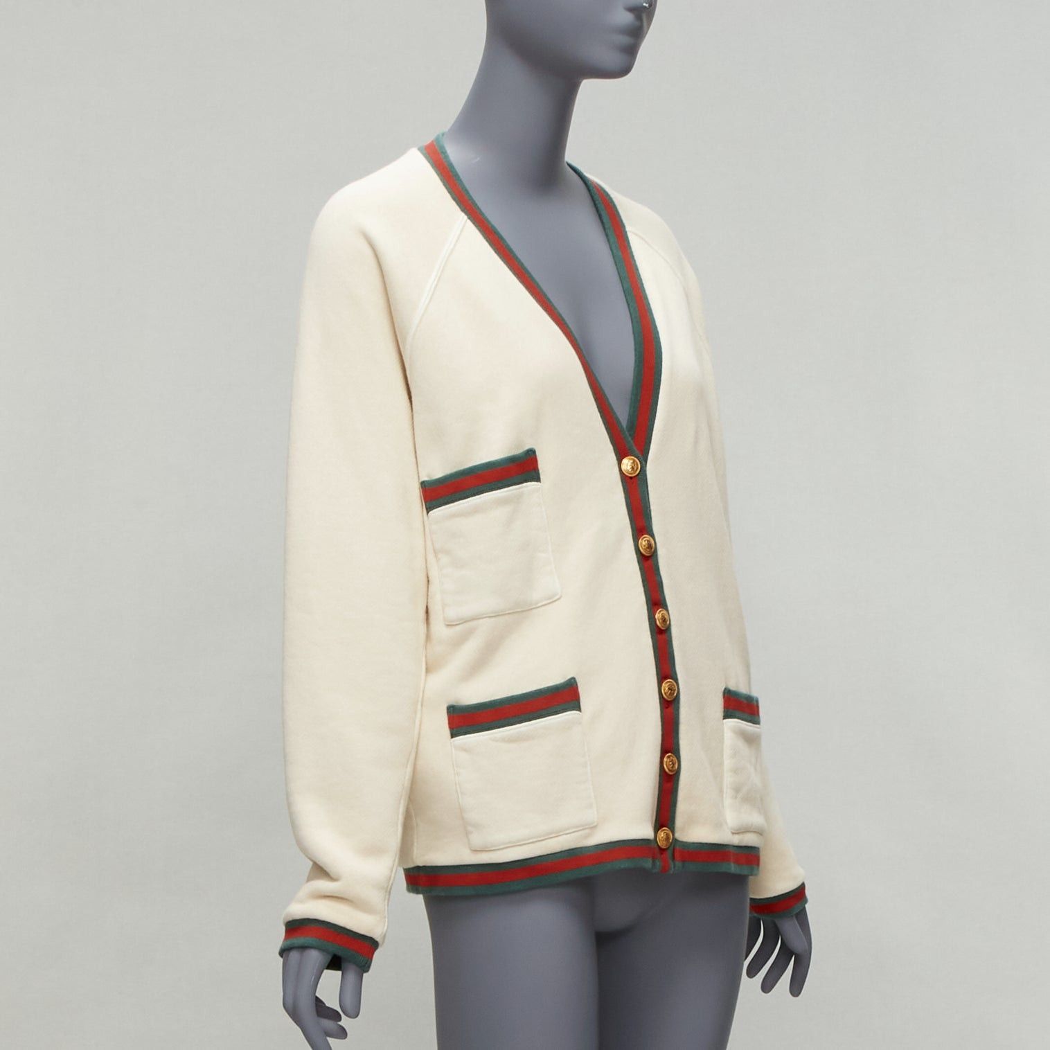 Gucci GUCCI Reversible green red web gold GG button oversized cardigan S Size M / US 6-8 / IT 42-44 - 4 Thumbnail