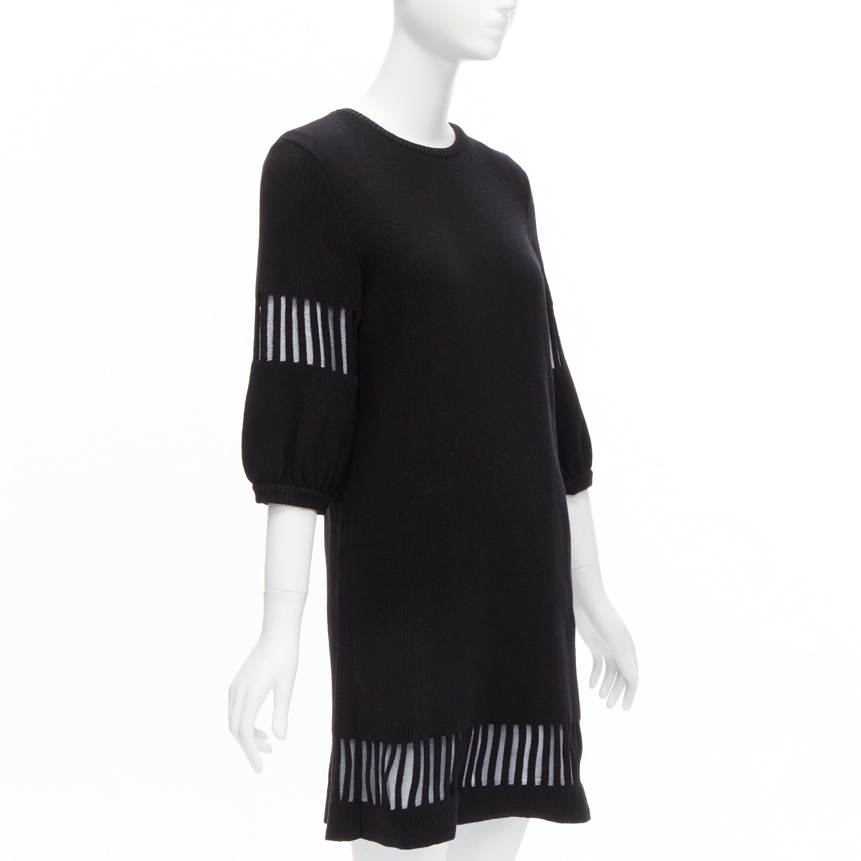 Chanel CHANEL 2017 black wool angora geometric cut out silver lurex lined sweater dress FR38 M Size M / US 6-8 / IT 42-44 - 3 Thumbnail