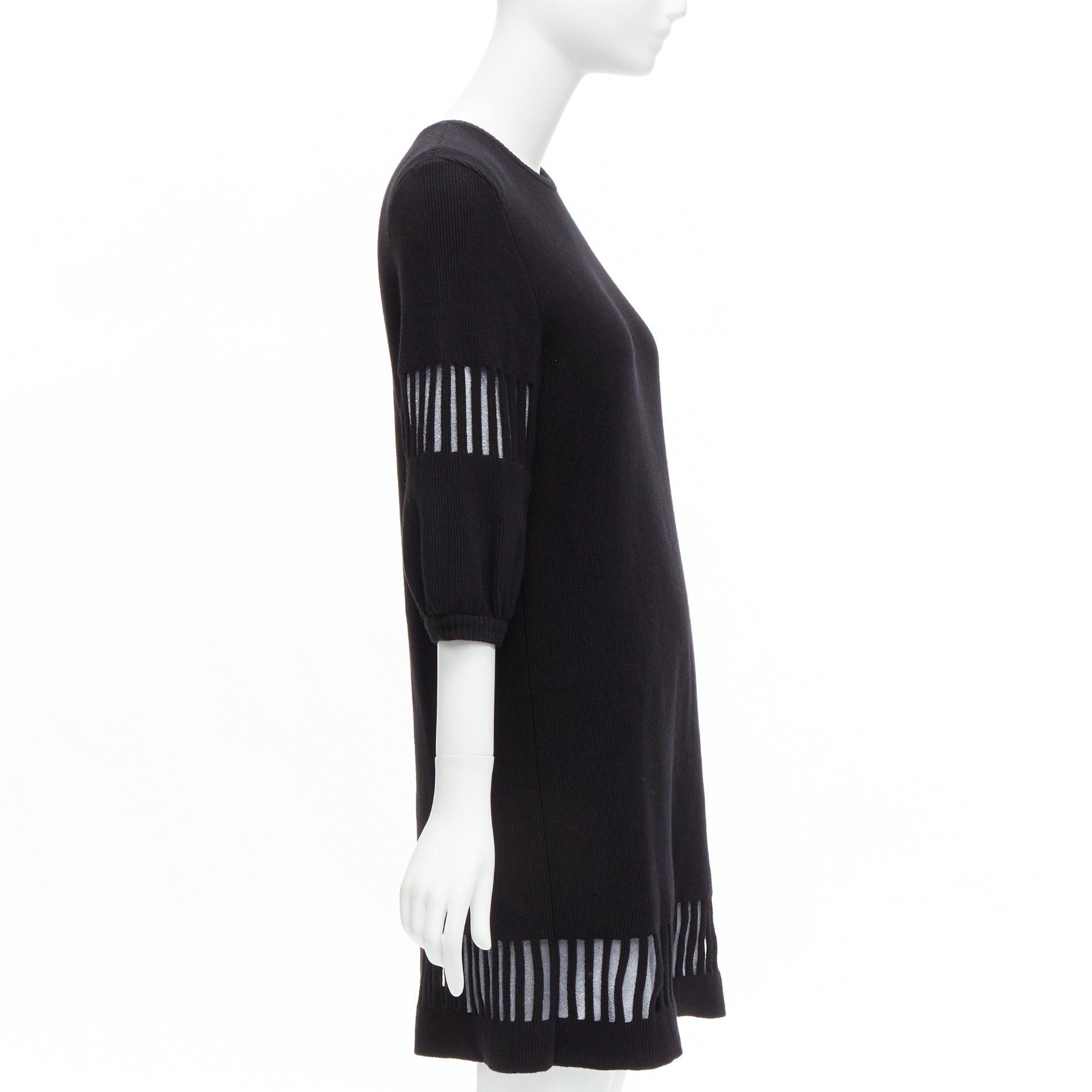 Chanel CHANEL 2017 black wool angora geometric cut out silver lurex lined sweater dress FR38 M Size M / US 6-8 / IT 42-44 - 4 Thumbnail
