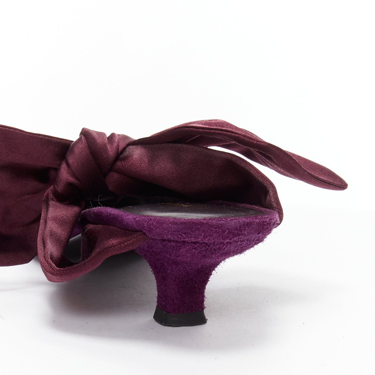 The Row THE ROW Coco Bow purple velvet silk tie kitten mule heels EU37.5 Size US 7.5 / IT 37.5 - 10 Thumbnail