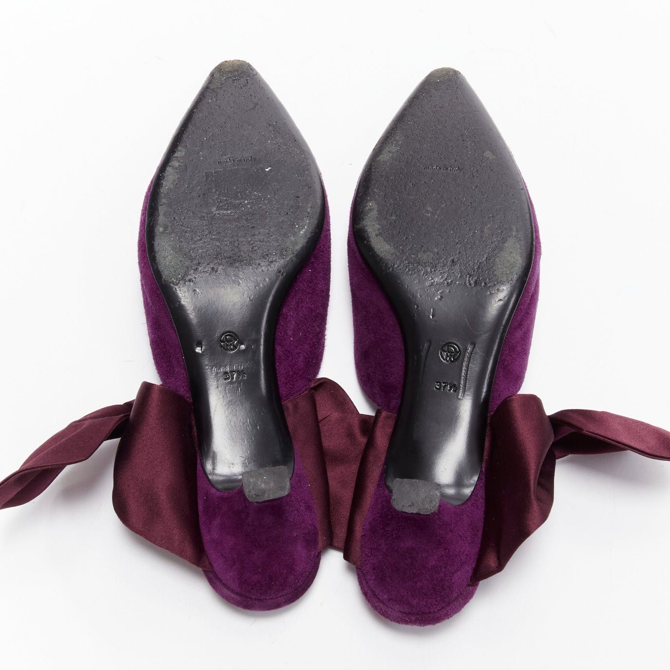 The Row THE ROW Coco Bow purple velvet silk tie kitten mule heels EU37.5 Size US 7.5 / IT 37.5 - 12 Thumbnail