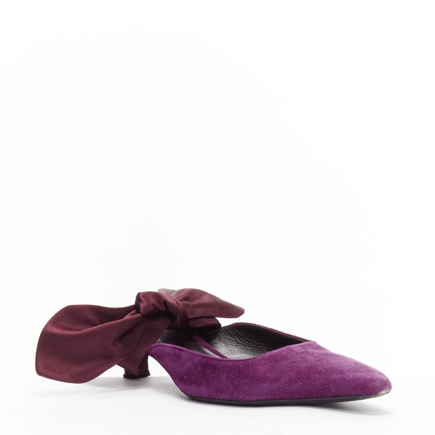 The Row THE ROW Coco Bow purple velvet silk tie kitten mule heels EU37.5 Size US 7.5 / IT 37.5 - 3 Thumbnail