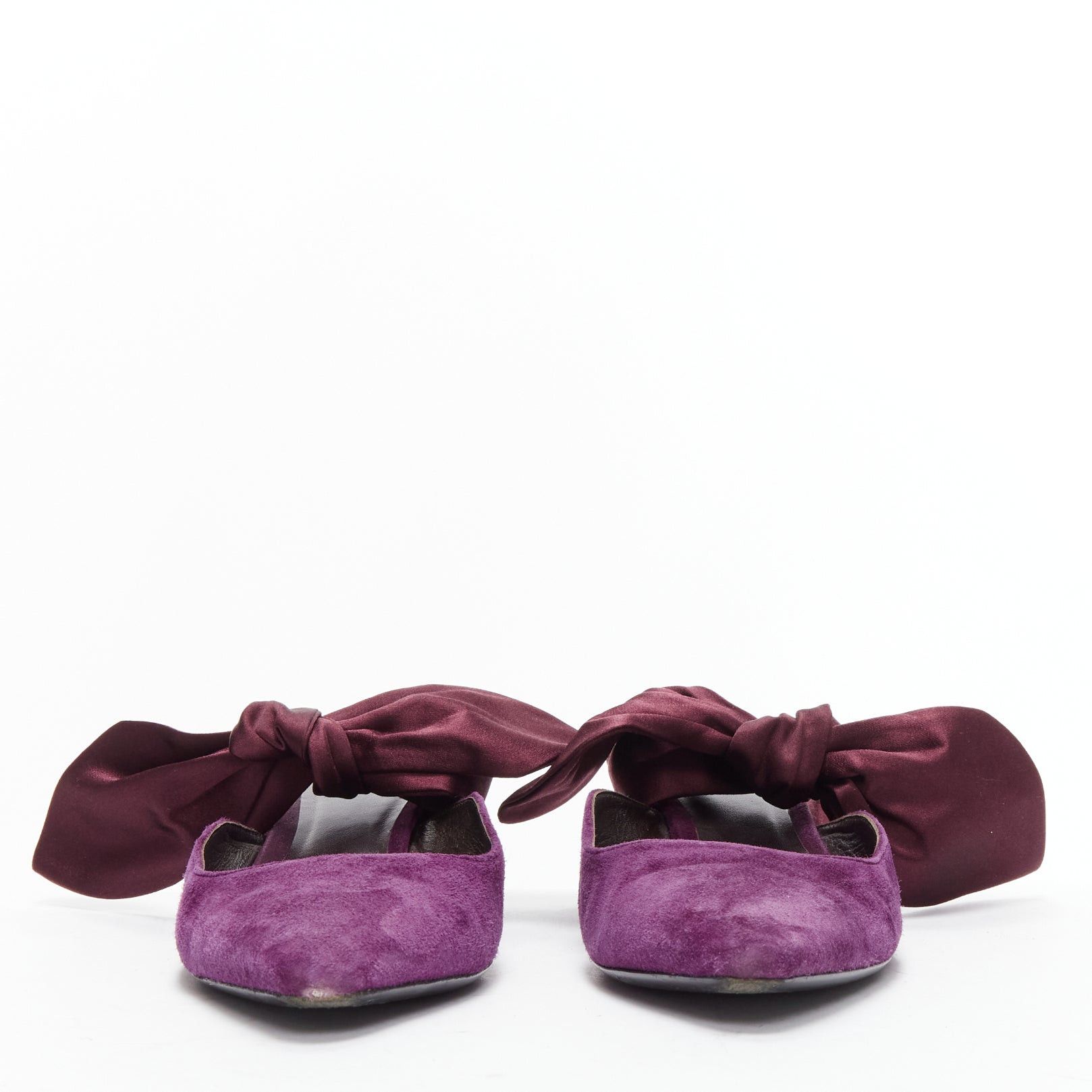 The Row THE ROW Coco Bow purple velvet silk tie kitten mule heels EU37.5 Size US 7.5 / IT 37.5 - 4 Thumbnail