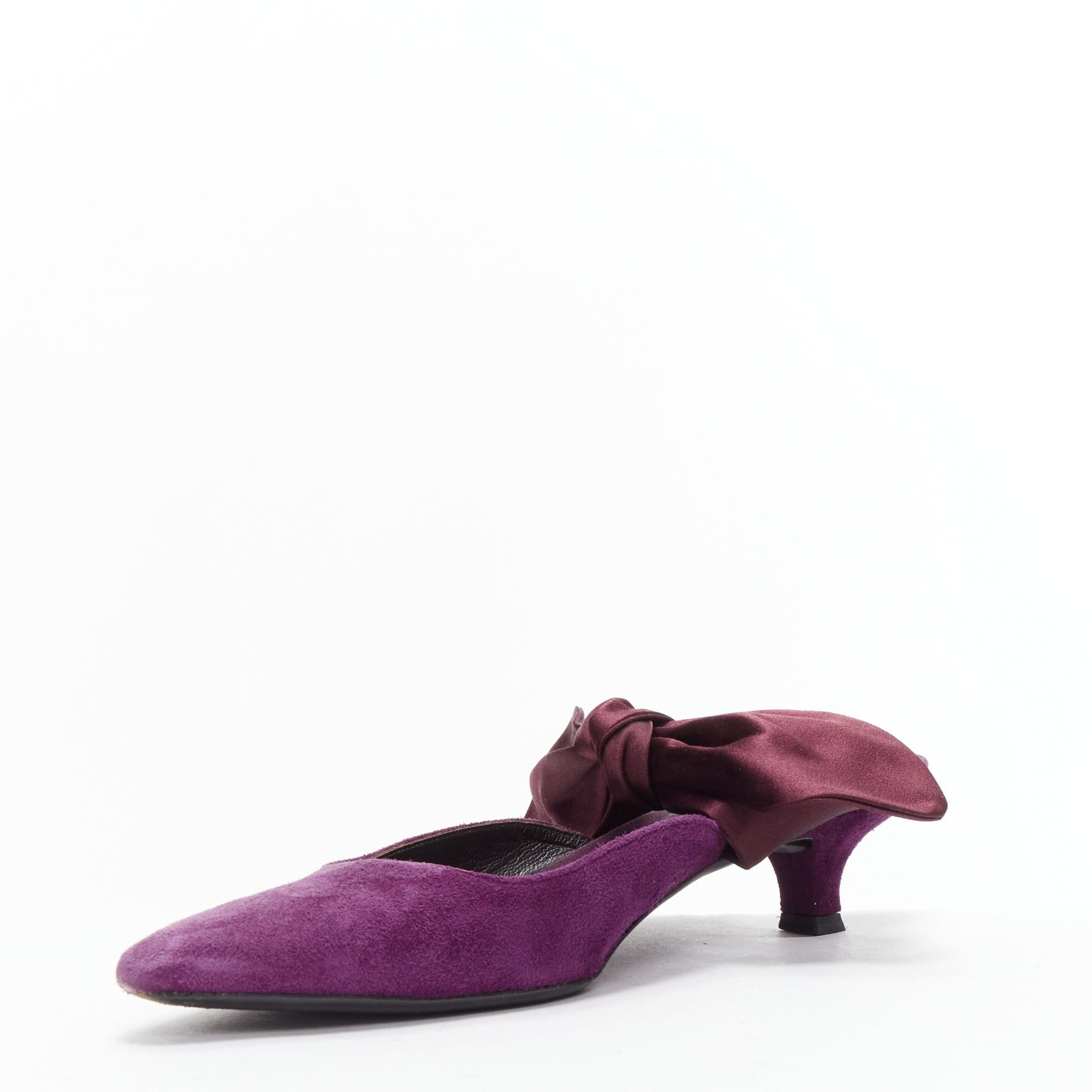 The Row THE ROW Coco Bow purple velvet silk tie kitten mule heels EU37.5 Size US 7.5 / IT 37.5 - 5 Thumbnail