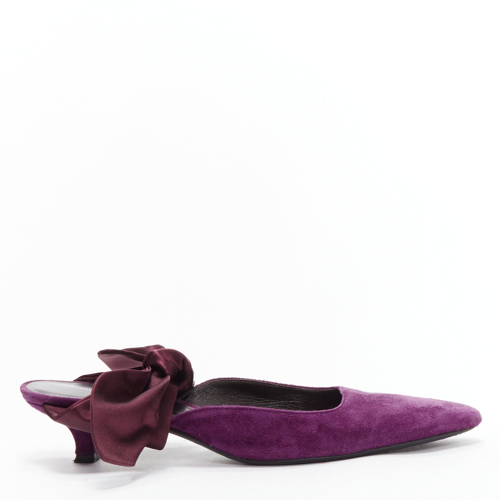 The Row THE ROW Coco Bow purple velvet silk tie kitten mule heels EU37.5 Size US 7.5 / IT 37.5 - 2 Thumbnail