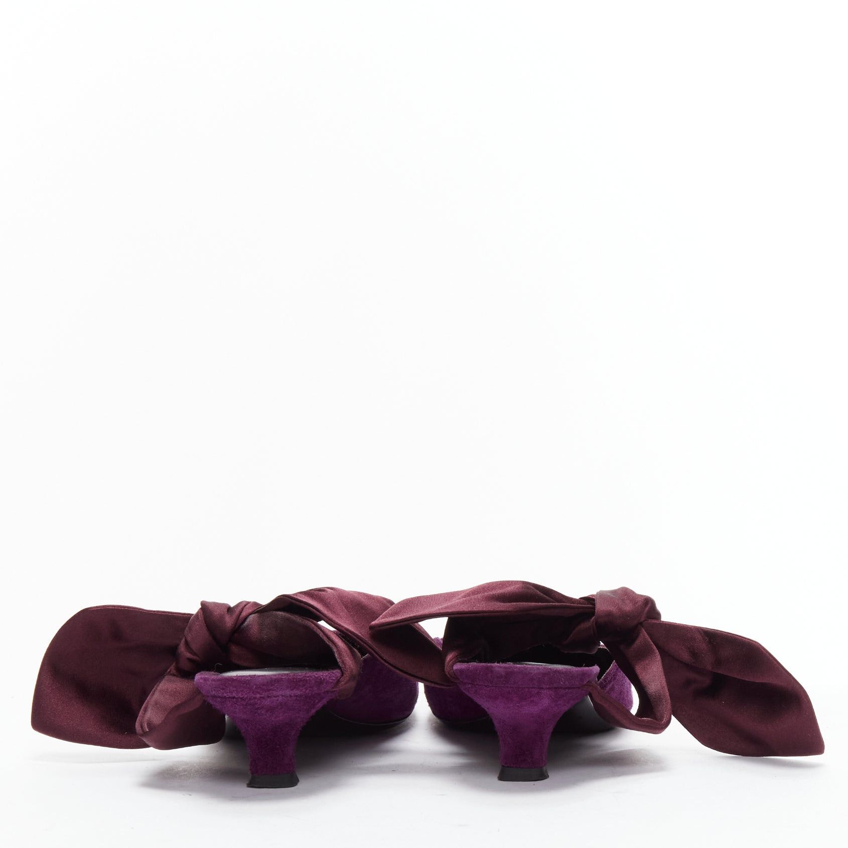 The Row THE ROW Coco Bow purple velvet silk tie kitten mule heels EU37.5 Size US 7.5 / IT 37.5 - 6 Thumbnail