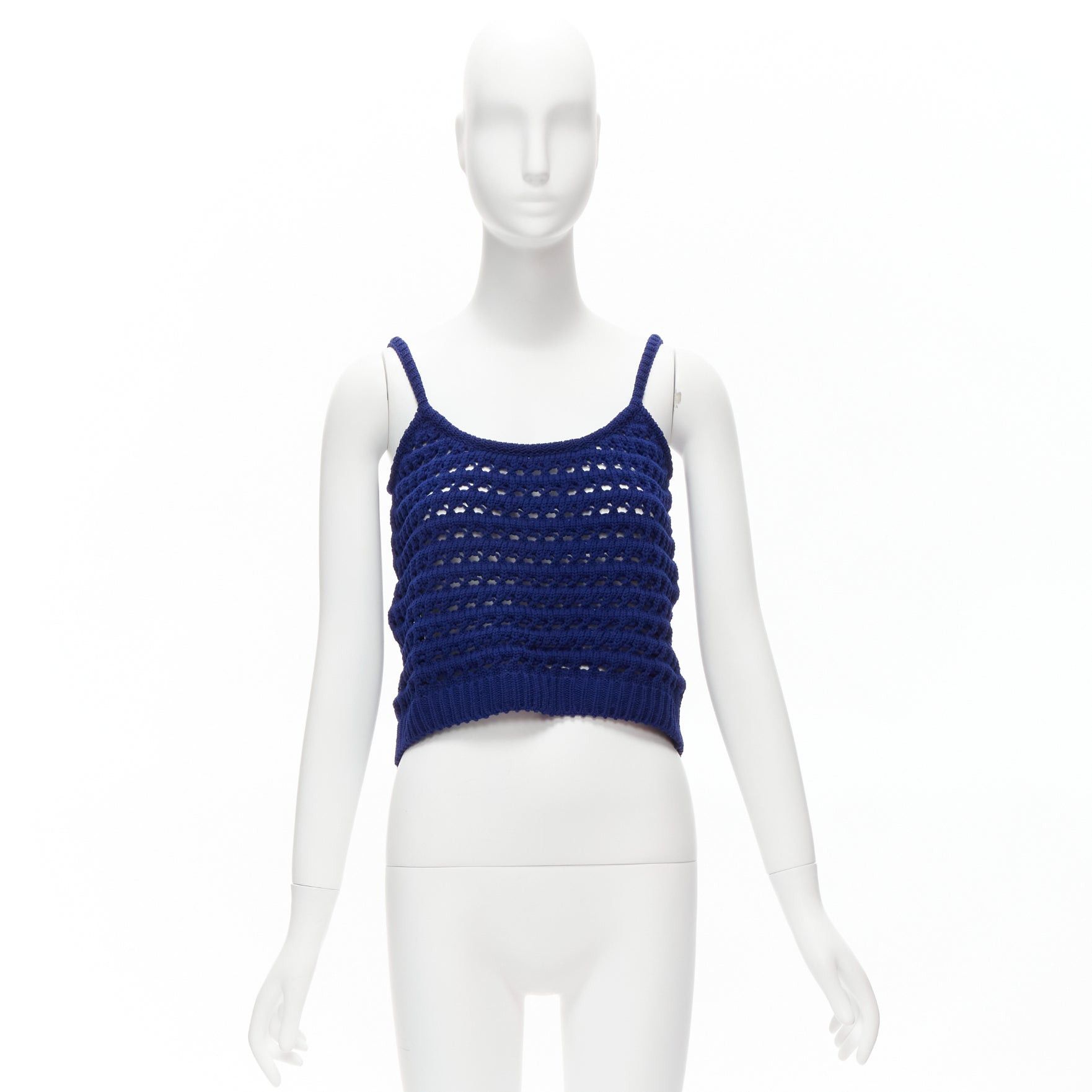 Prada PRADA 2018 blue brown black logo crochet knit cropped tank top IT36 XXS Size XS / US 0-2 / IT 36-38 - 9 Thumbnail