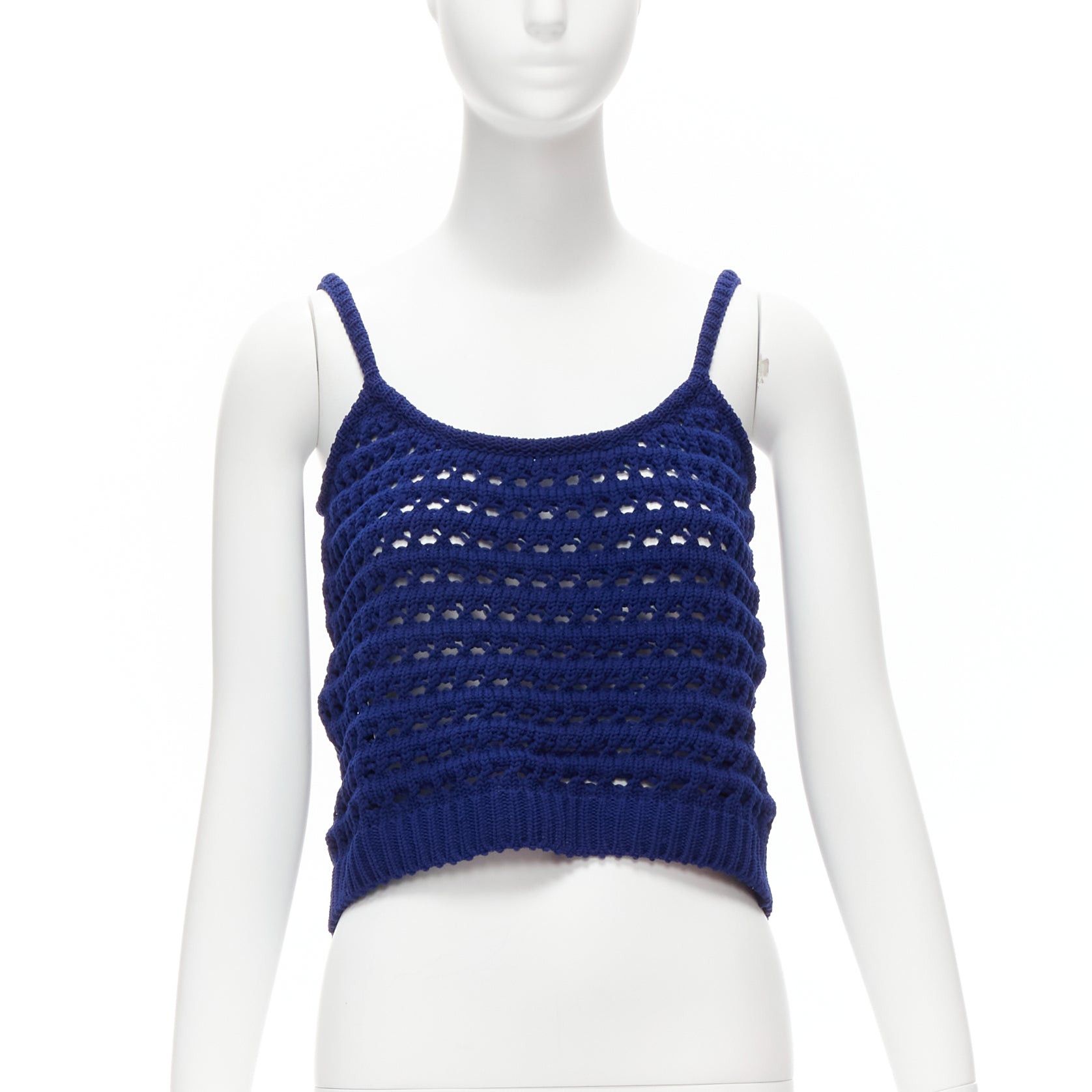 Prada PRADA 2018 blue brown black logo crochet knit cropped tank top IT36 XXS Size XS / US 0-2 / IT 36-38 - 3 Thumbnail