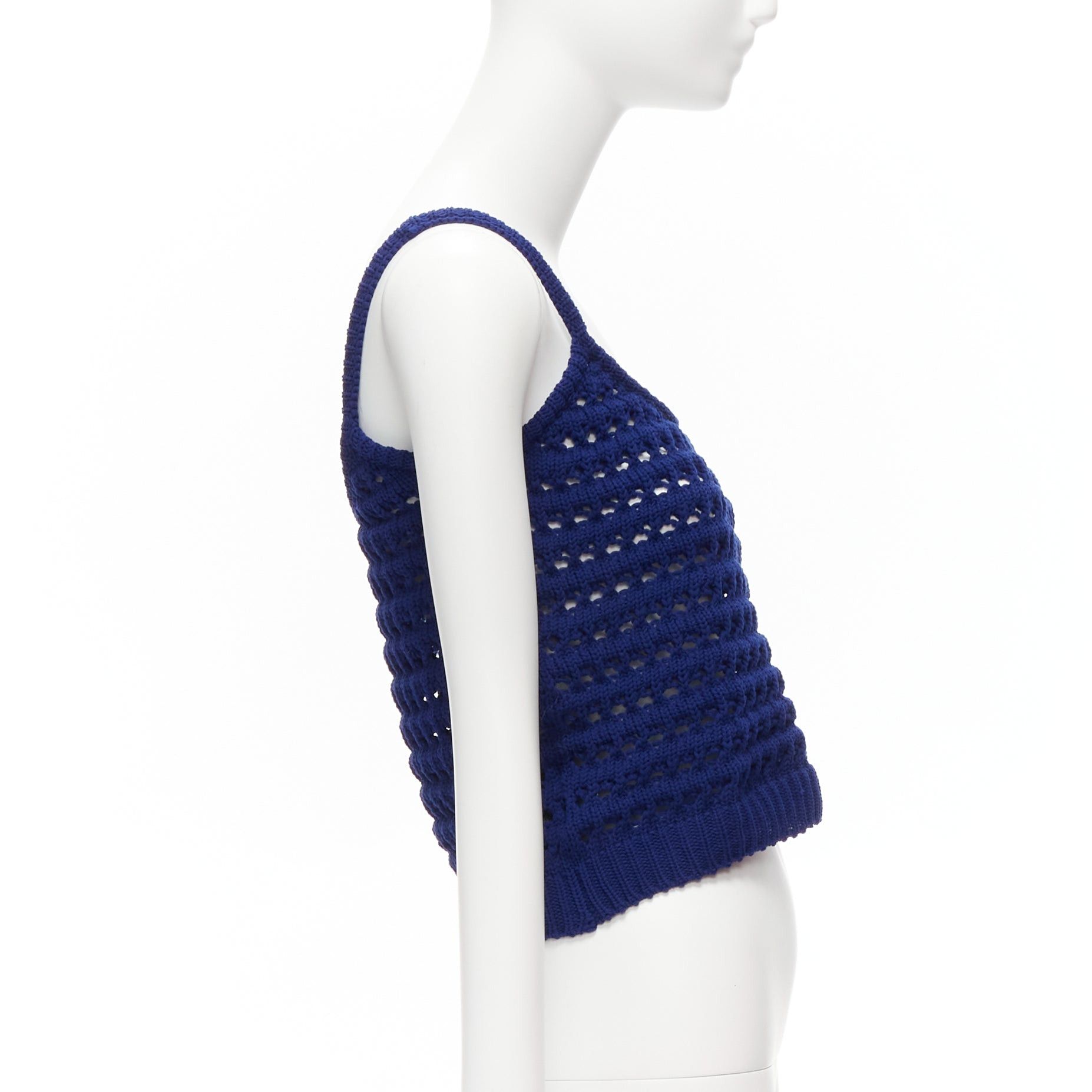 Prada PRADA 2018 blue brown black logo crochet knit cropped tank top IT36 XXS Size XS / US 0-2 / IT 36-38 - 5 Thumbnail