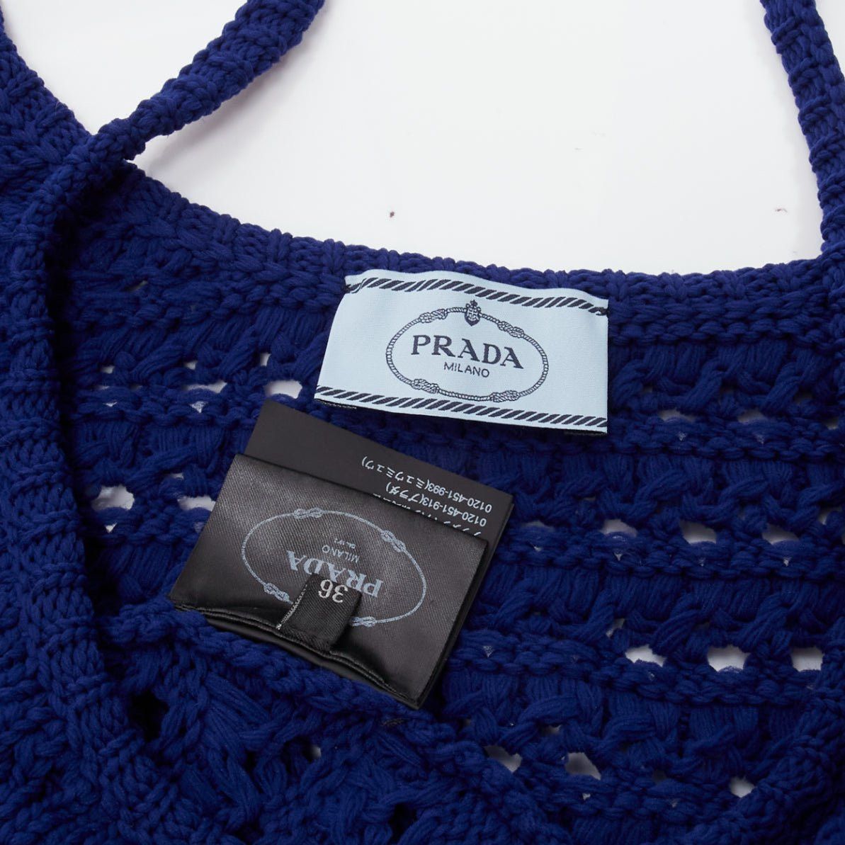 Prada PRADA 2018 blue brown black logo crochet knit cropped tank top IT36 XXS Size XS / US 0-2 / IT 36-38 - 8 Thumbnail