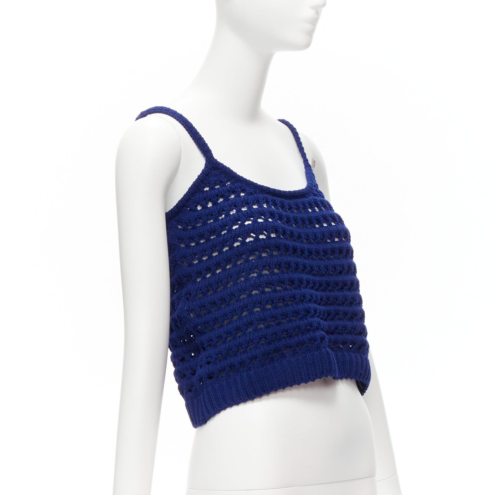 Prada PRADA 2018 blue brown black logo crochet knit cropped tank top IT36 XXS Size XS / US 0-2 / IT 36-38 - 4 Thumbnail