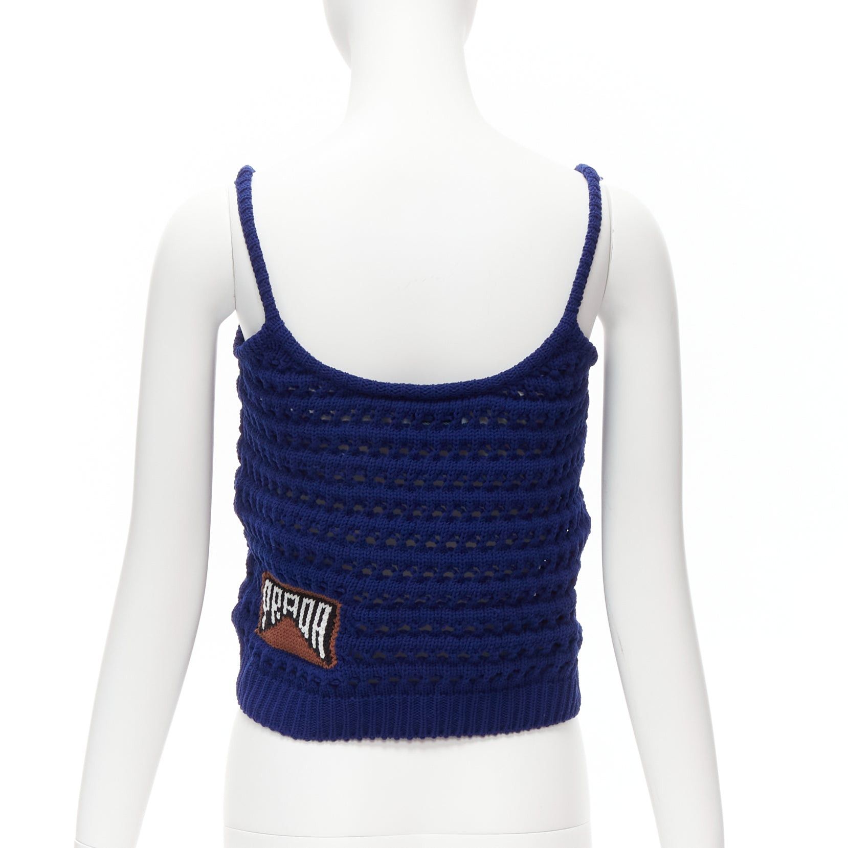 Prada PRADA 2018 blue brown black logo crochet knit cropped tank top IT36 XXS Size XS / US 0-2 / IT 36-38 - 6 Thumbnail