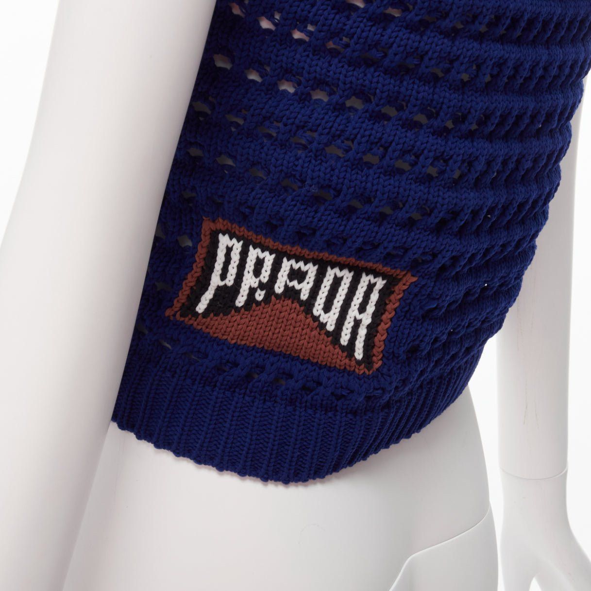 Prada PRADA 2018 blue brown black logo crochet knit cropped tank top IT36 XXS Size XS / US 0-2 / IT 36-38 - 2 Thumbnail