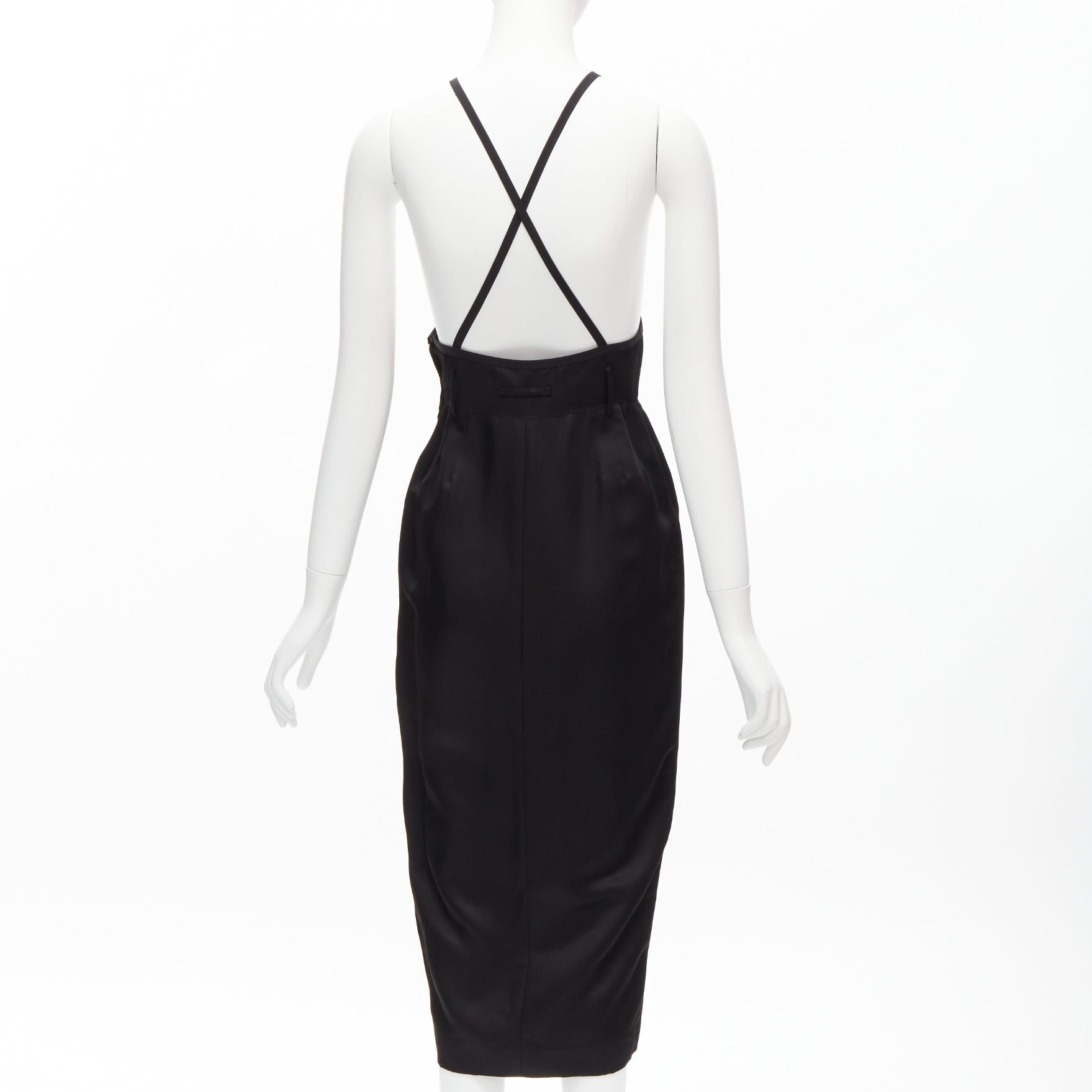 Jean Paul Gaultier JEAN PAUL GAULTIER FEMME Vintage black silk twill cross strap dungaree dress FR40 L Size S / US 4 / IT 40 - 5 Thumbnail
