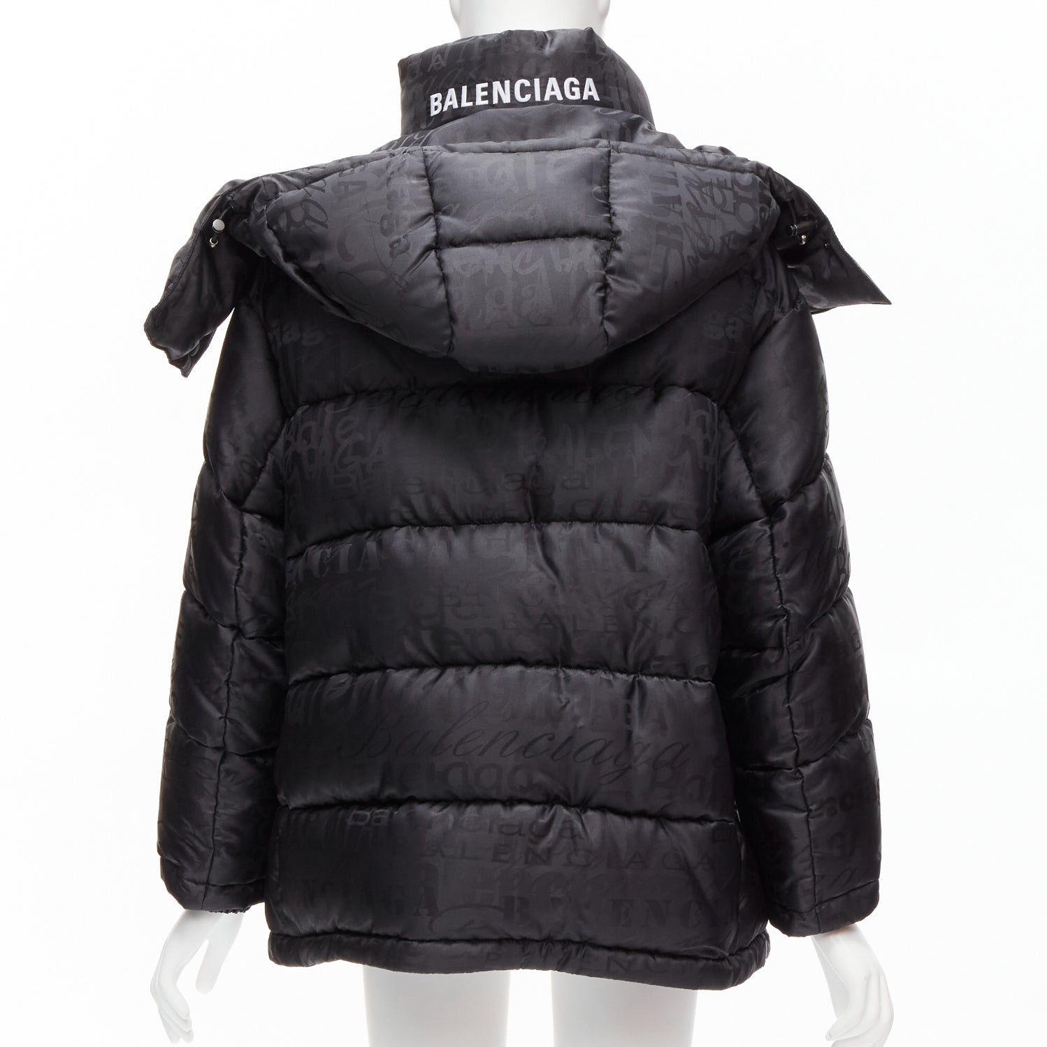 Balenciaga new BALENCIAGA 2019 black all logo jacquard Swing hooded quilted puffer coat FR36 S Size S / US 4 / IT 40 - 5 Thumbnail