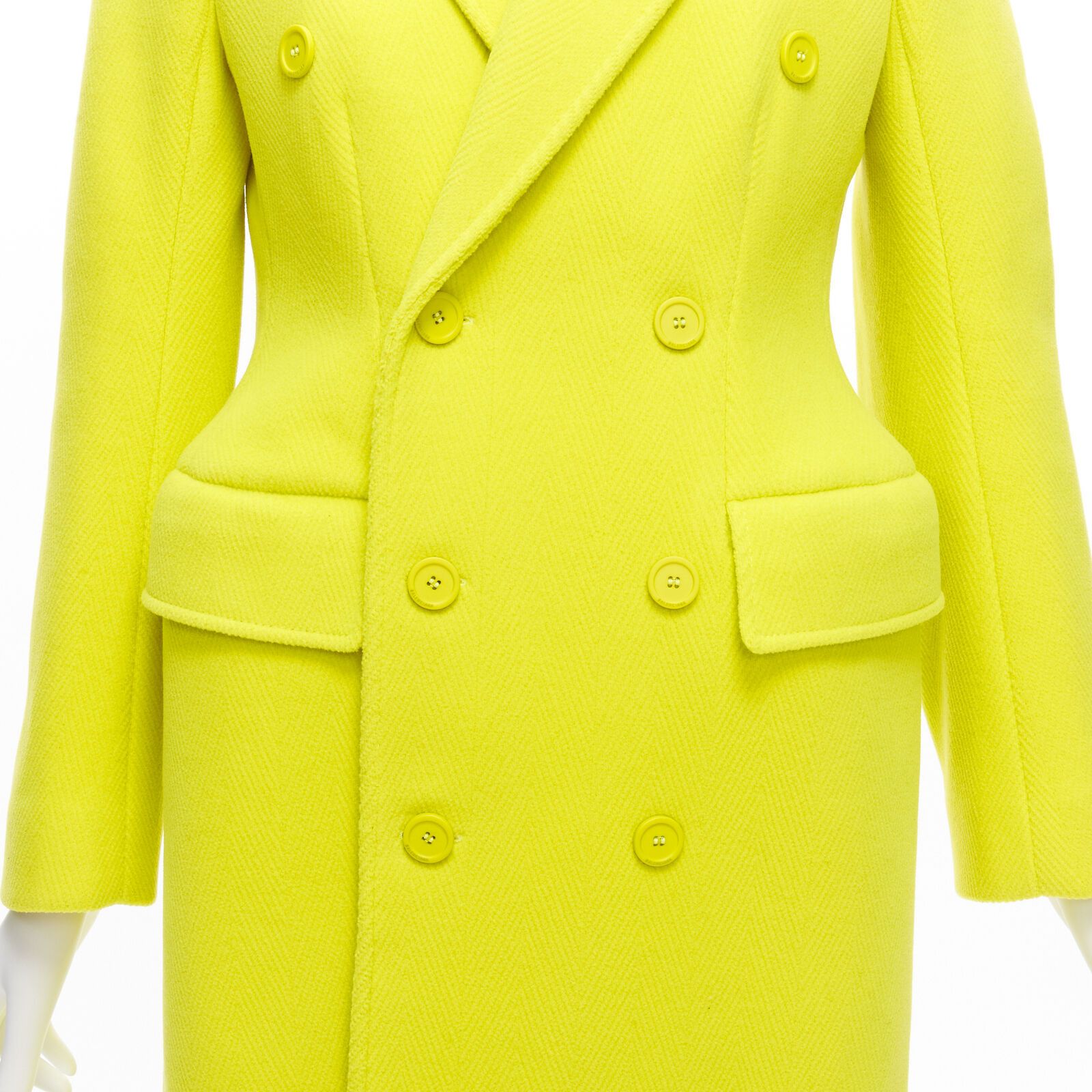 Balenciaga new BALENCIAGA Hourglass bright yellow wool double breasted peplum coat FR34 XS Size XS / US 0-2 / IT 36-38 - 2 Thumbnail