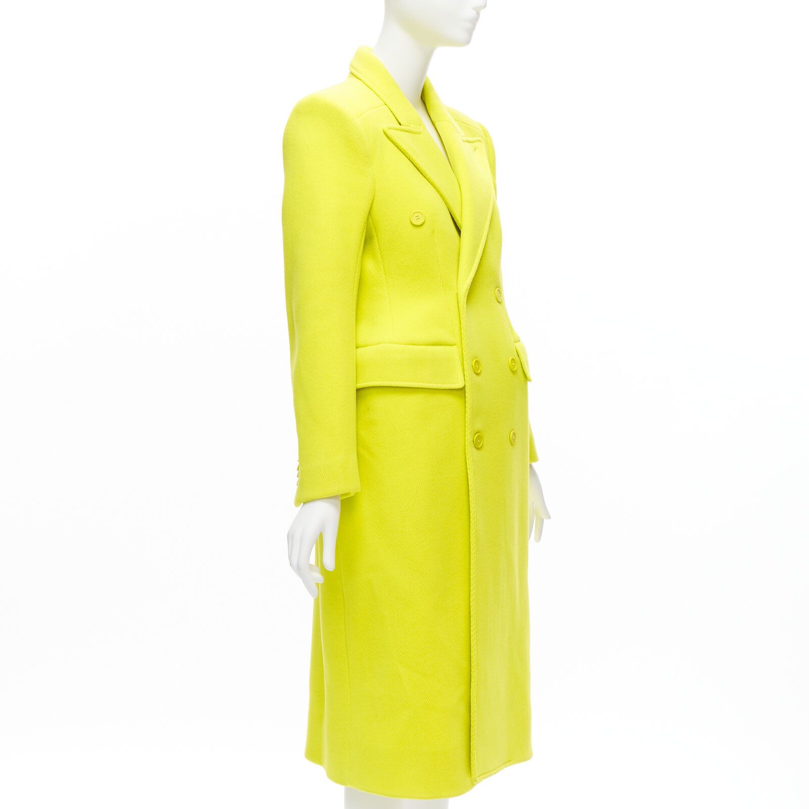Balenciaga new BALENCIAGA Hourglass bright yellow wool double breasted peplum coat FR34 XS Size XS / US 0-2 / IT 36-38 - 3 Thumbnail