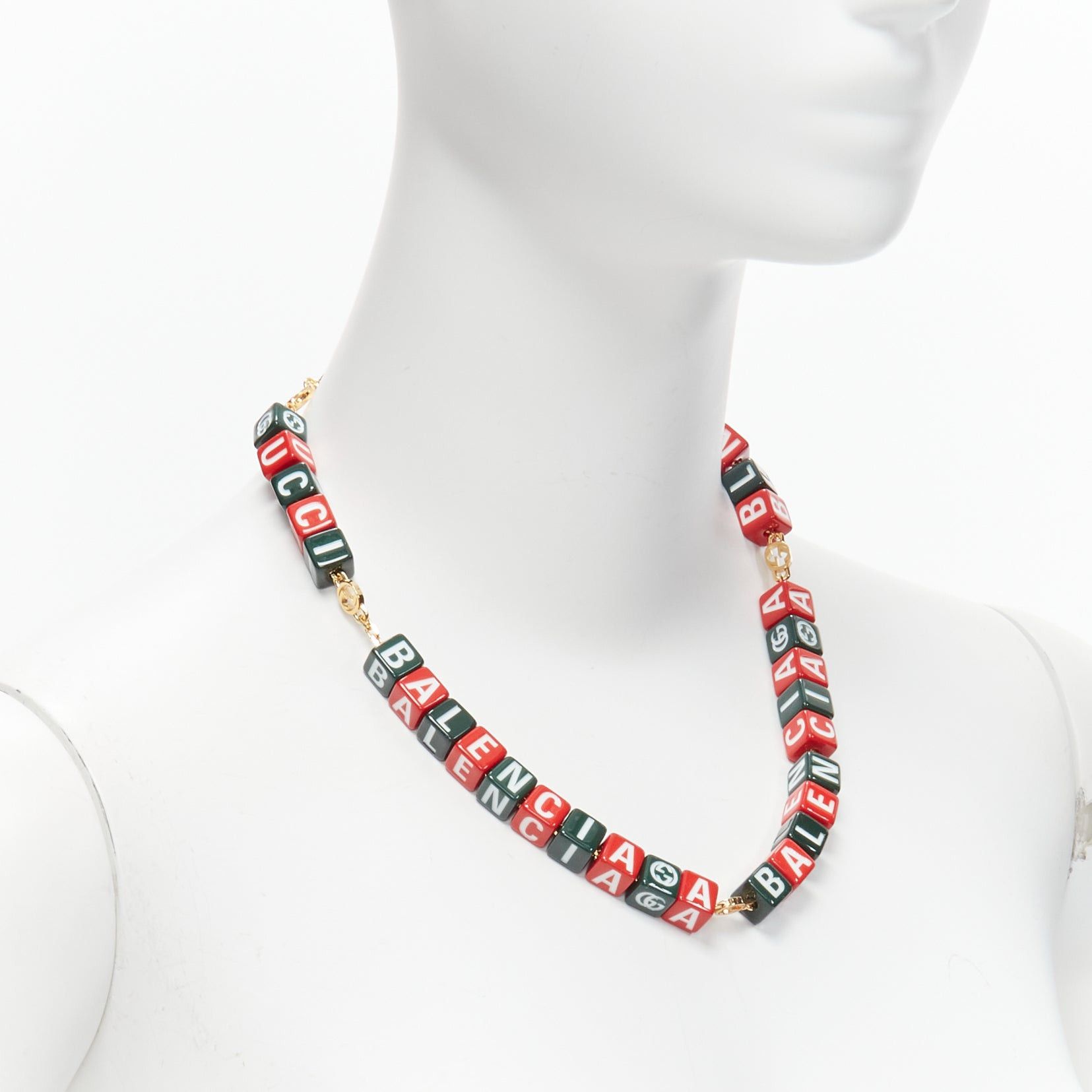 Gucci new GUCCI BALENCIAGA 2021 Hacker Project Symbols red green cubes short necklace Size ONE SIZE - 3 Thumbnail