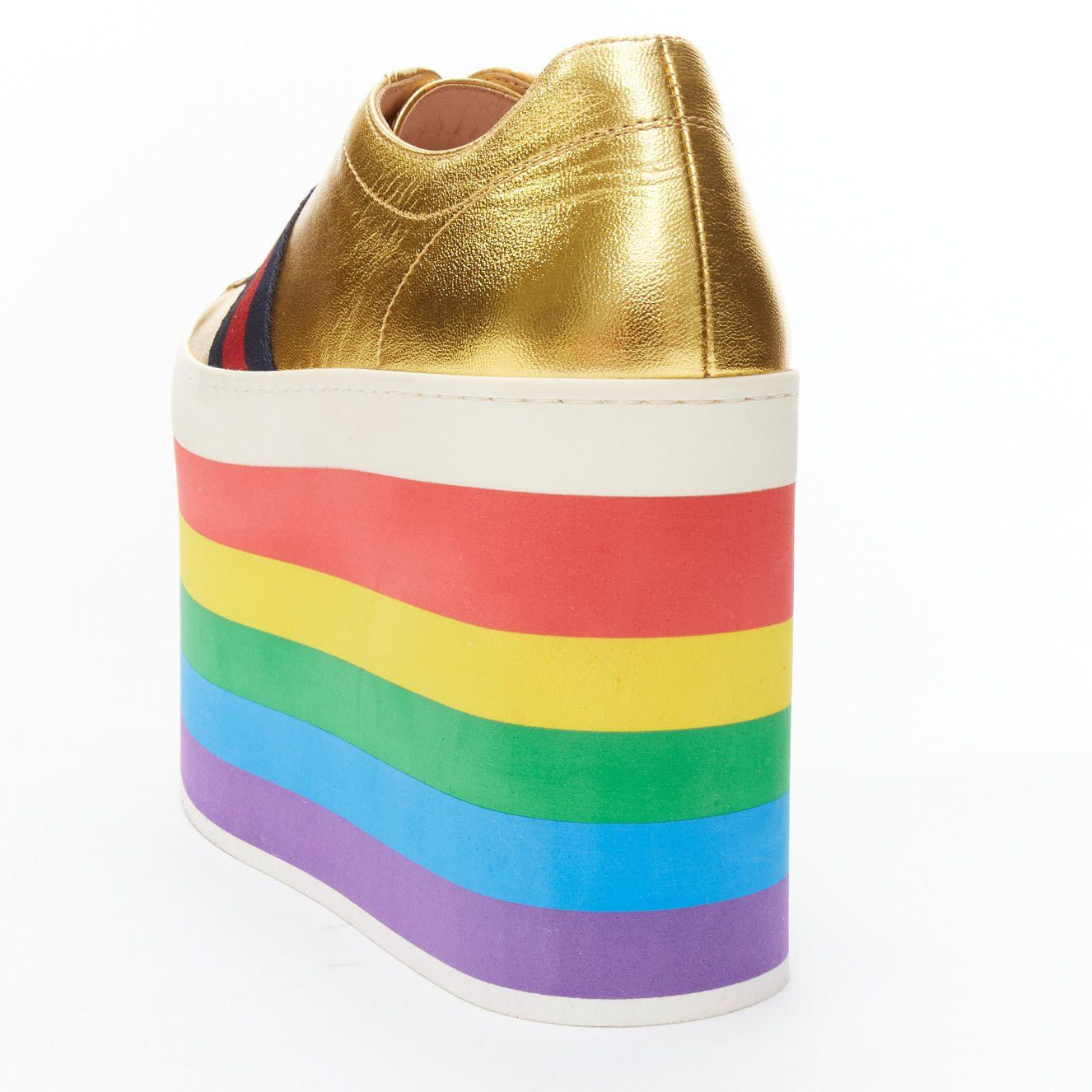 Gucci GUCCI Alessandro Michele Peggy rainbow gold web platform sneakers EU37.5 Size US 7.5 / IT 37.5 - 8 Thumbnail