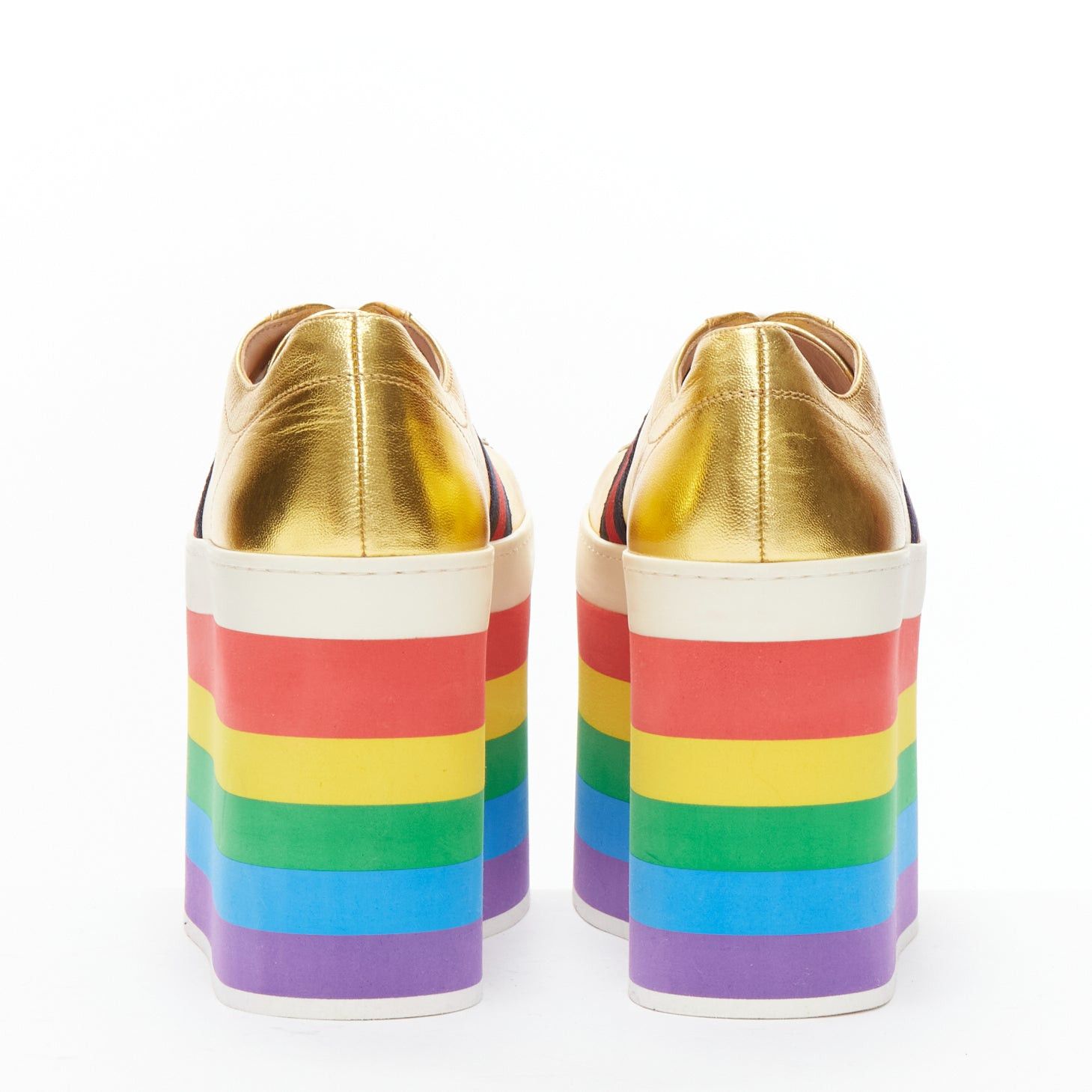 Gucci GUCCI Alessandro Michele Peggy rainbow gold web platform sneakers EU37.5 Size US 7.5 / IT 37.5 - 5 Thumbnail