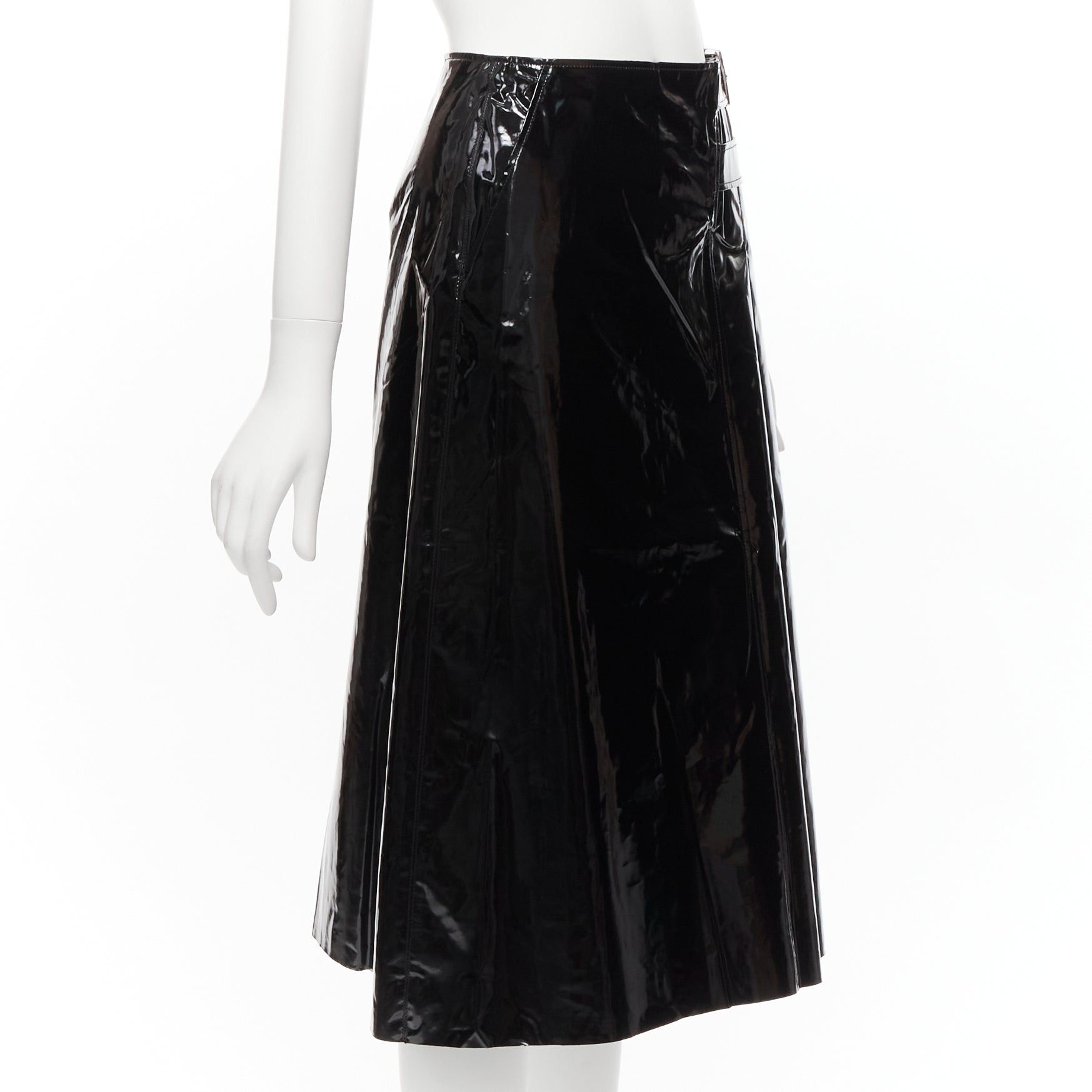 Gucci GUCCI black 100% coated cotton vinyl silver buckle punk kilt pleated skirt IT38 XS Size 26" / US 2 / IT 38 - 3 Thumbnail