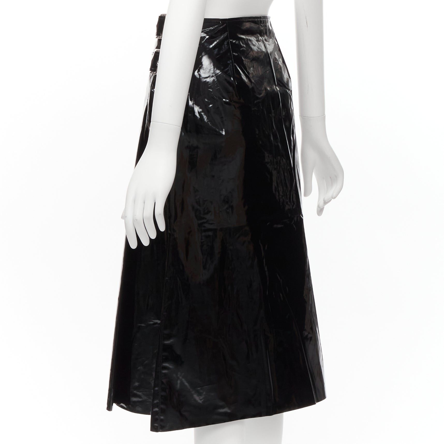 Gucci GUCCI black 100% coated cotton vinyl silver buckle punk kilt pleated skirt IT38 XS Size 26" / US 2 / IT 38 - 6 Thumbnail