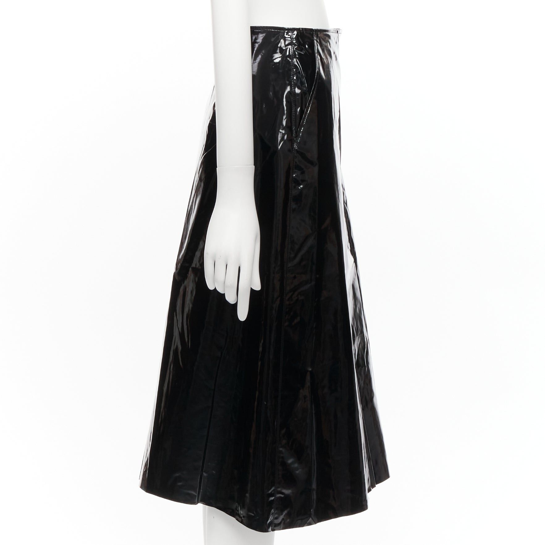 Gucci GUCCI black 100% coated cotton vinyl silver buckle punk kilt pleated skirt IT38 XS Size 26" / US 2 / IT 38 - 4 Thumbnail