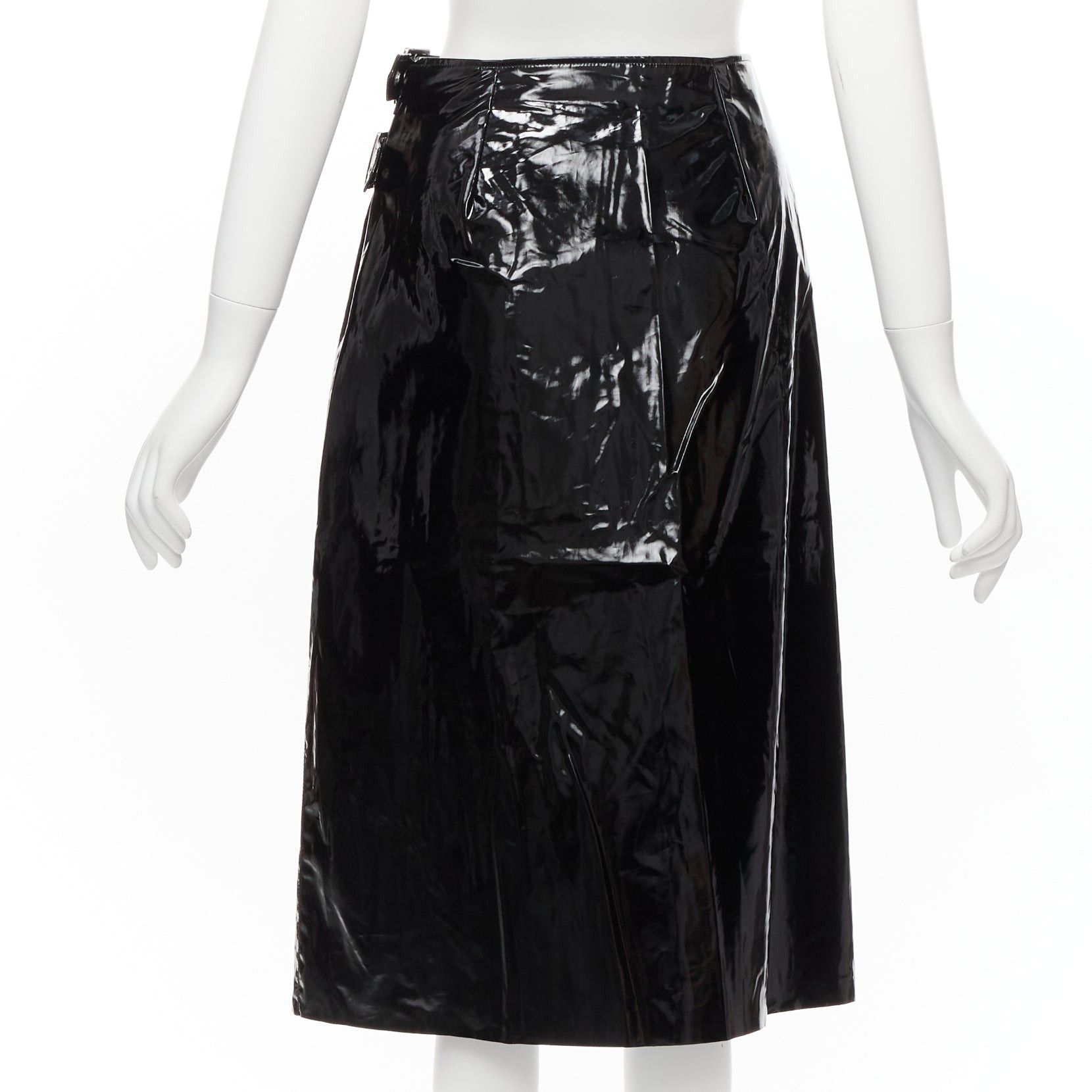 Gucci GUCCI black 100% coated cotton vinyl silver buckle punk kilt pleated skirt IT38 XS Size 26" / US 2 / IT 38 - 5 Thumbnail