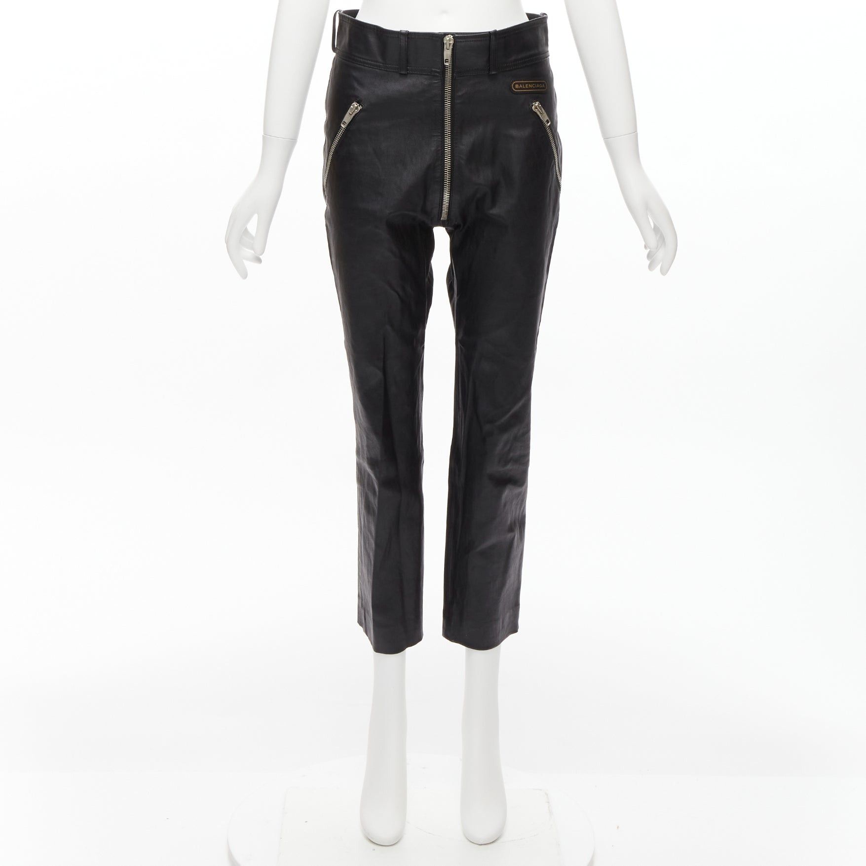 Balenciaga BALENCIAGA Demna 2017 logo patch silver zip cropped moto ride leather pants FR40 L Size 30" / US 8 / IT 44 - 9 Thumbnail