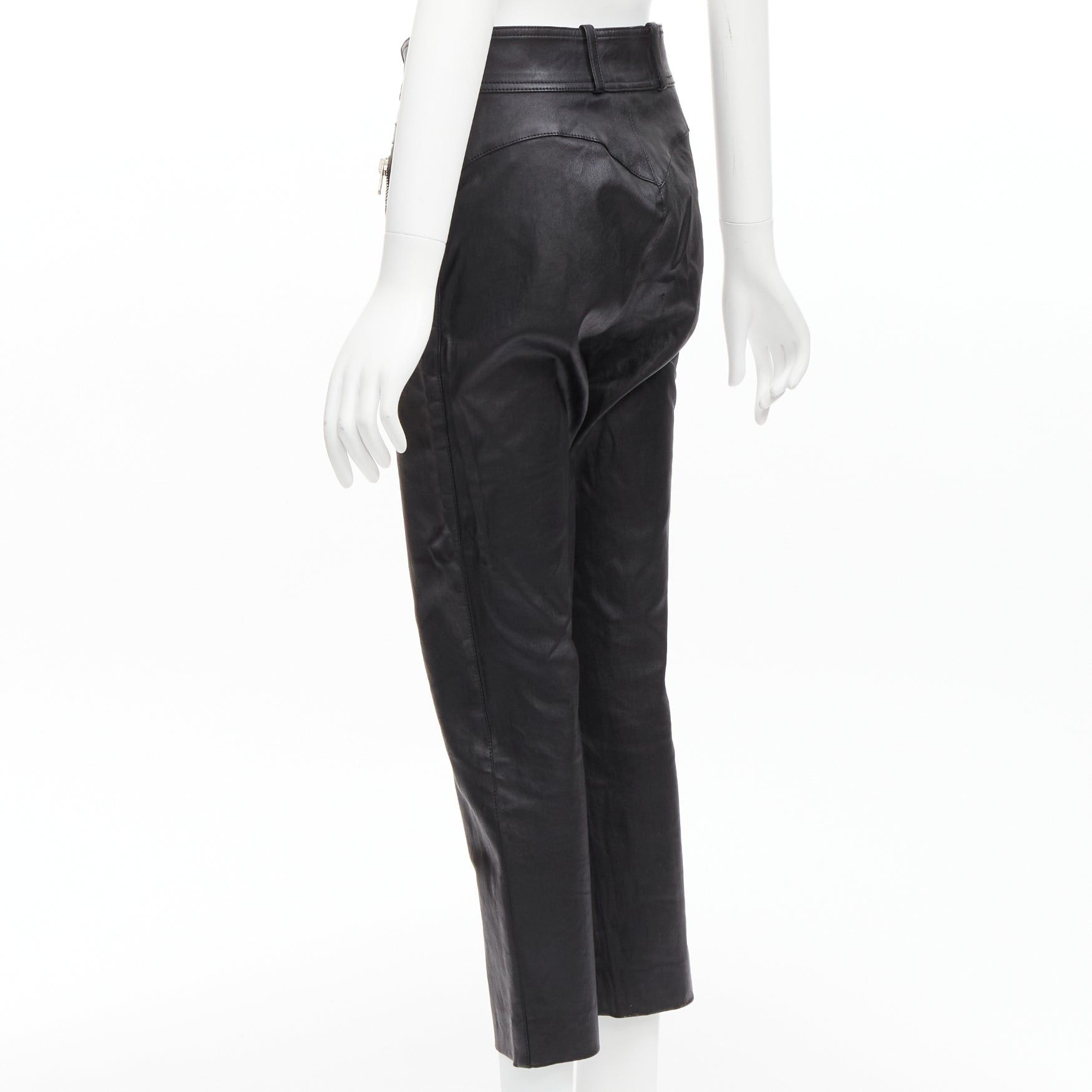 Balenciaga BALENCIAGA Demna 2017 logo patch silver zip cropped moto ride leather pants FR40 L Size 30" / US 8 / IT 44 - 6 Thumbnail